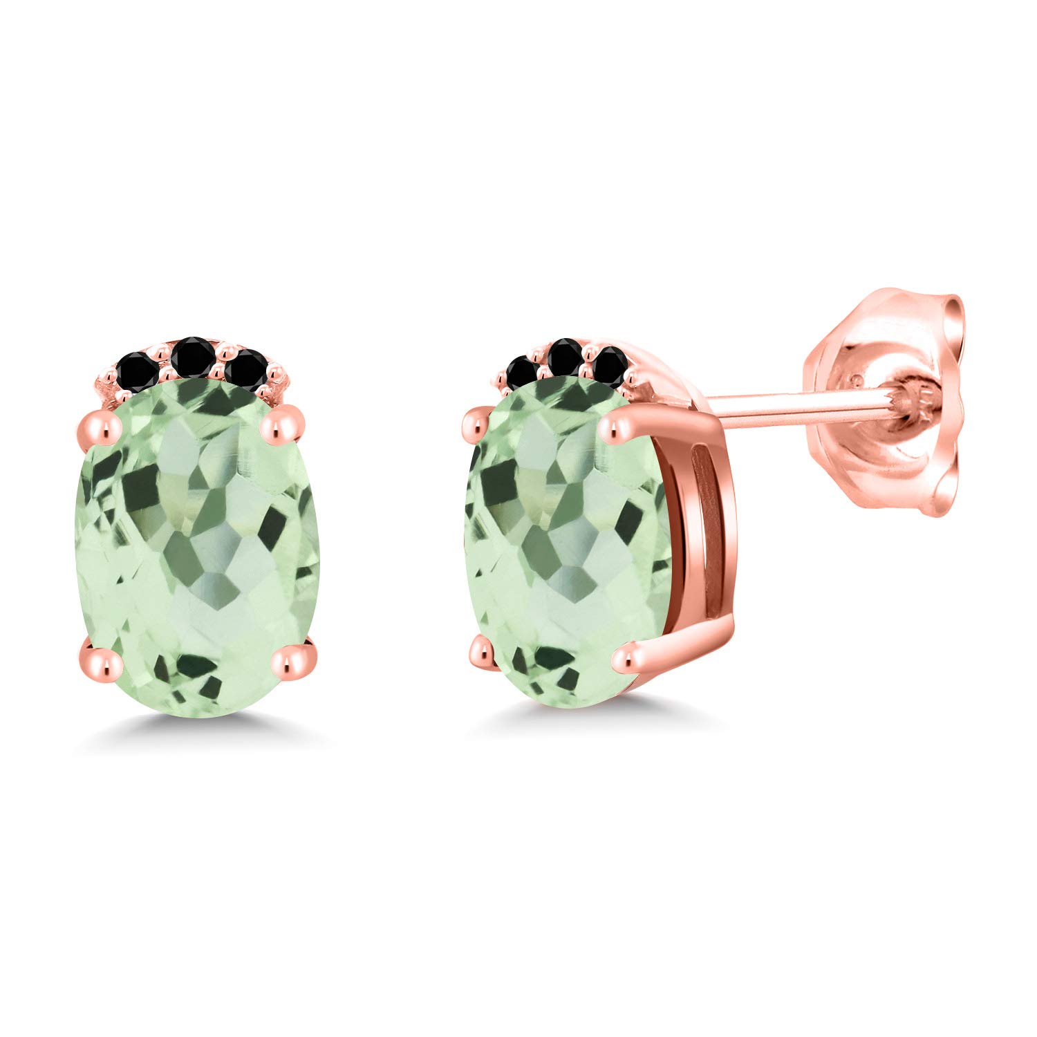 1.57 Ct Oval Green Prasiolite & Black Diamond 18K Rose Gold Plated Silver Earrings for Women - Elegant Dangle Drop Earrings for Wedding, Party & Evening Wear