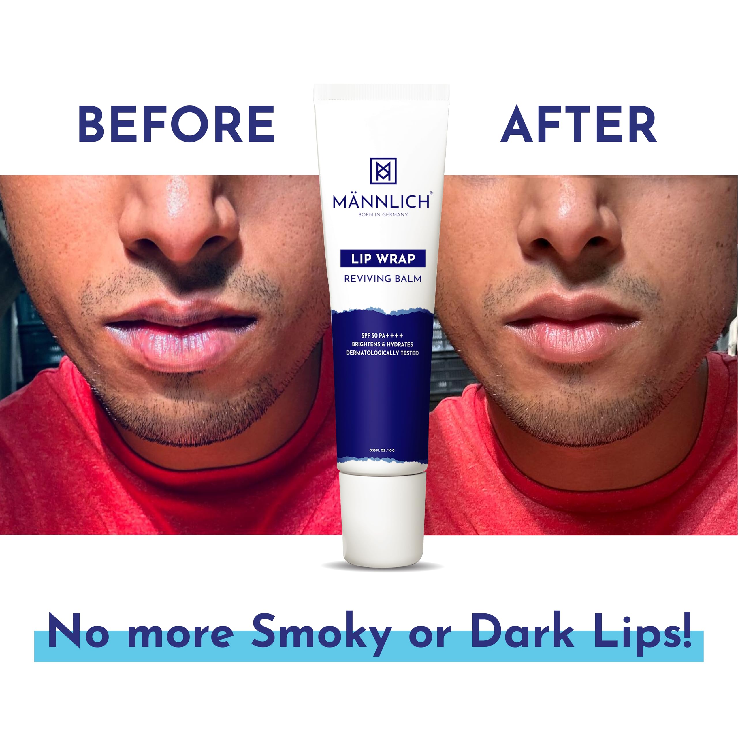 Mannlich SPF 50 PA++++ Lip Balm for Men - 2% Kojic Acid & 1% Hyaluronic Acid Lip Care Treatment - Moisturizing, Lightening, Long-Lasting Hydration for Dry & Chapped Lips (10g) - Perfect for Outdoor Activities, Workouts & Daily Lip Protection