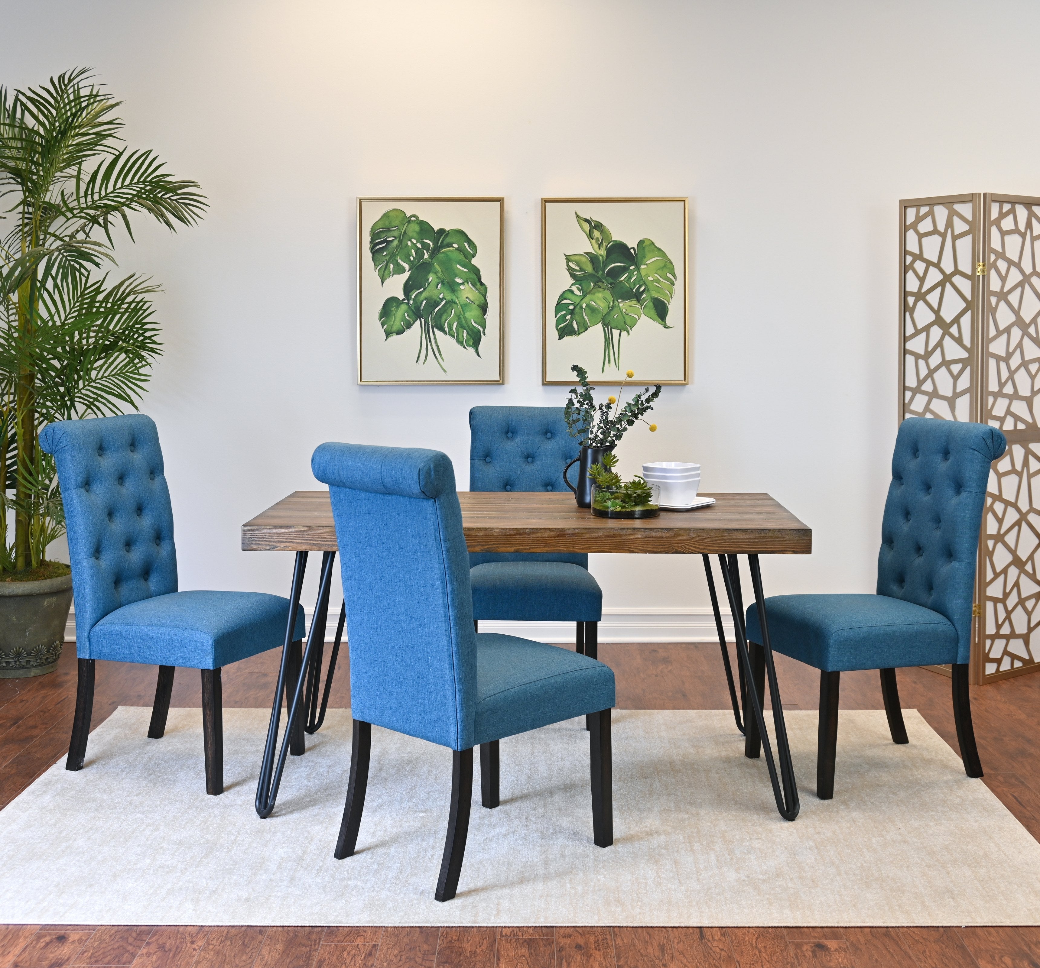 Roundhill Furniture Ashford 5-Piece Dining Set with Hairpin Leg Table and 4 Chairs - Modern Kitchen & Dining Room Furniture for Small Spaces