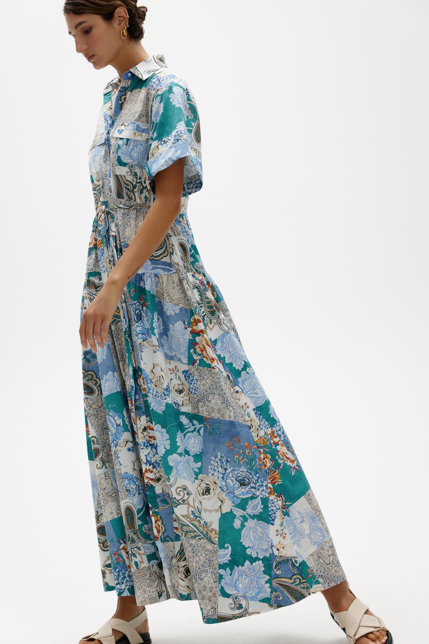 Kinney Maeve Patchwork Maxi Dress for Women | Bohemian Floral Print Long Dress | Perfect for Summer Vacations, Beach Parties & Casual Outings