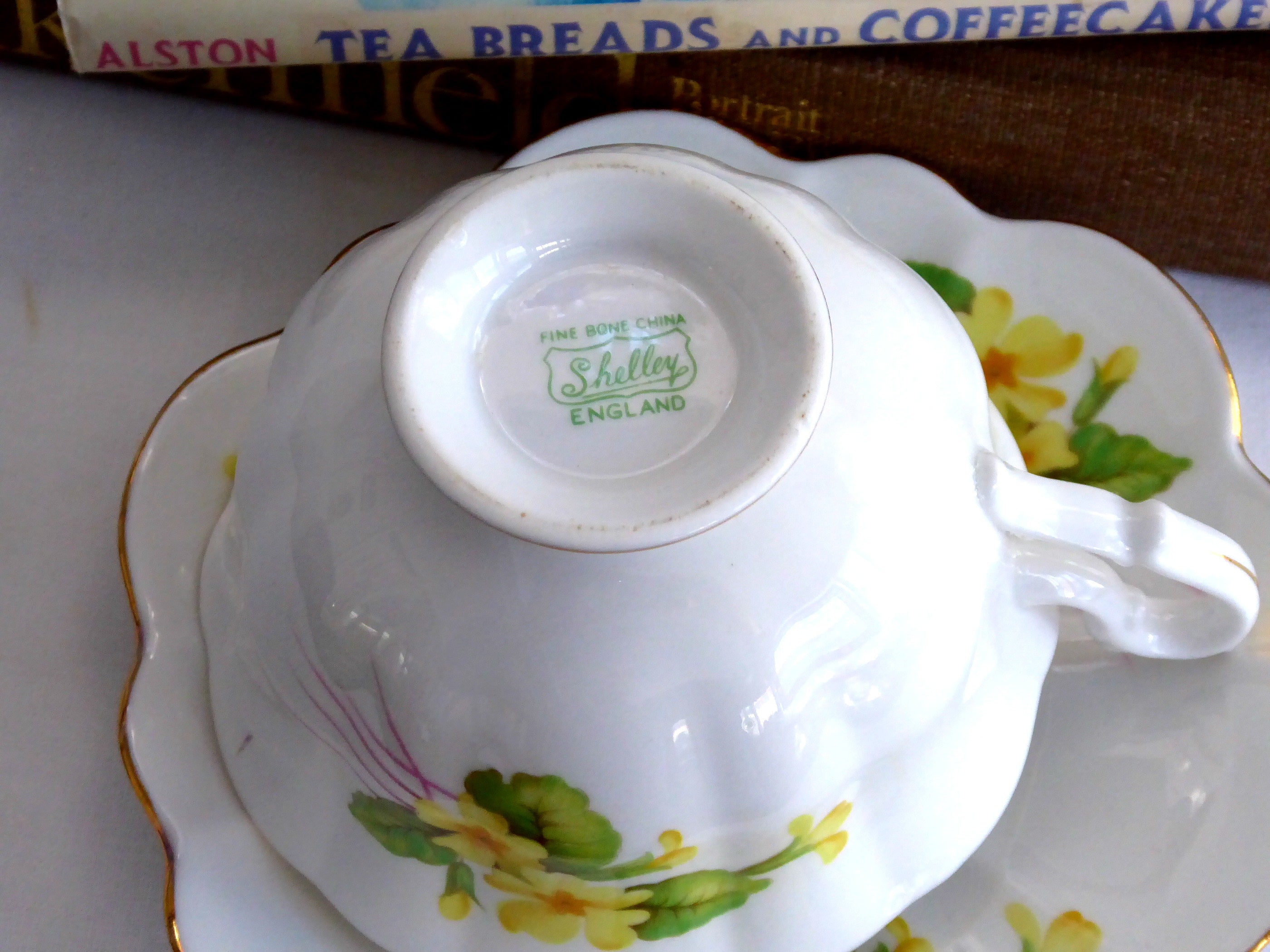Vintage Shelley Primrose Atholl Thorn Shape Gold Trim Cup and Saucer Set - 1960s English Fine China for Afternoon Tea & Collectible Display