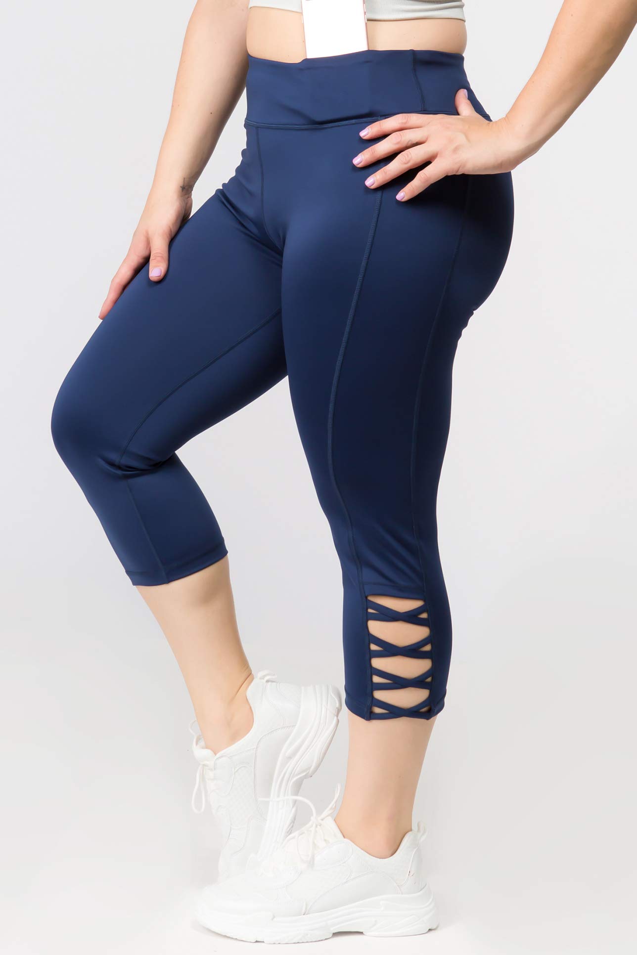 ICONOFLASH Women's High Waist Workout Leggings with Pockets & Lattice Details - Yoga, Running, Gym & Athletic Sport Pants for Active Lifestyles