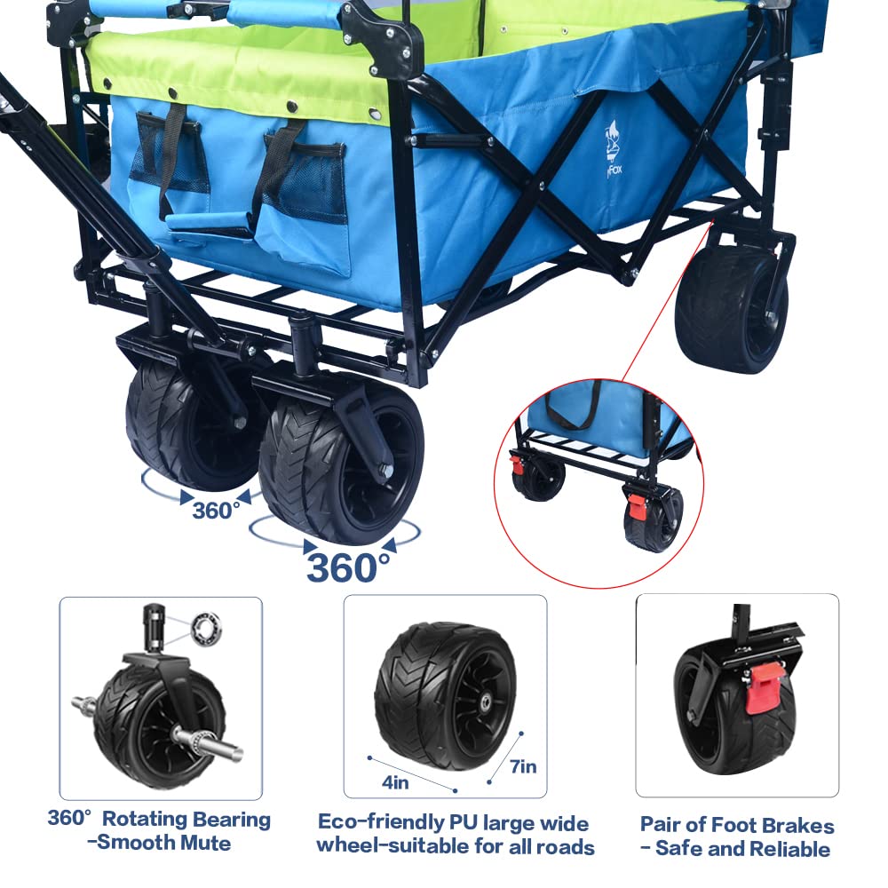 Heavy Duty Collapsible Folding Wagon Cart with Removable Canopy & 4