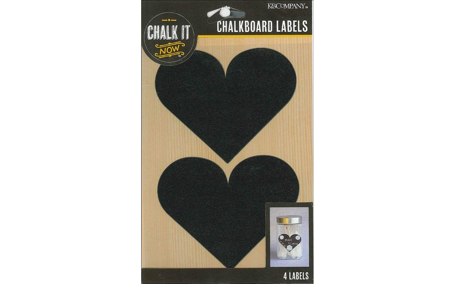 K and Company Chalk It Now Chalkboard Labels - Large Heart Shape, Reusable DIY Chalkboard Stickers for Home Organization, Pantry Jars, Gift Wrapping & Craft Projects