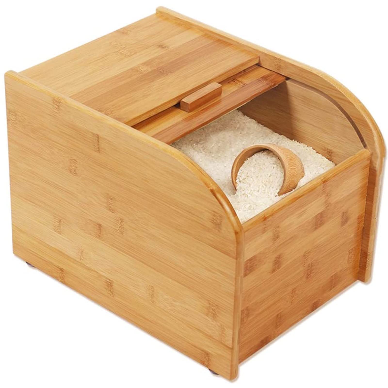 33lbs Large Wooden Rice & Cereal Dispenser with Lid - Bamboo Dry Food Storage Container for Kitchen, Pantry & Bulk Food Organization