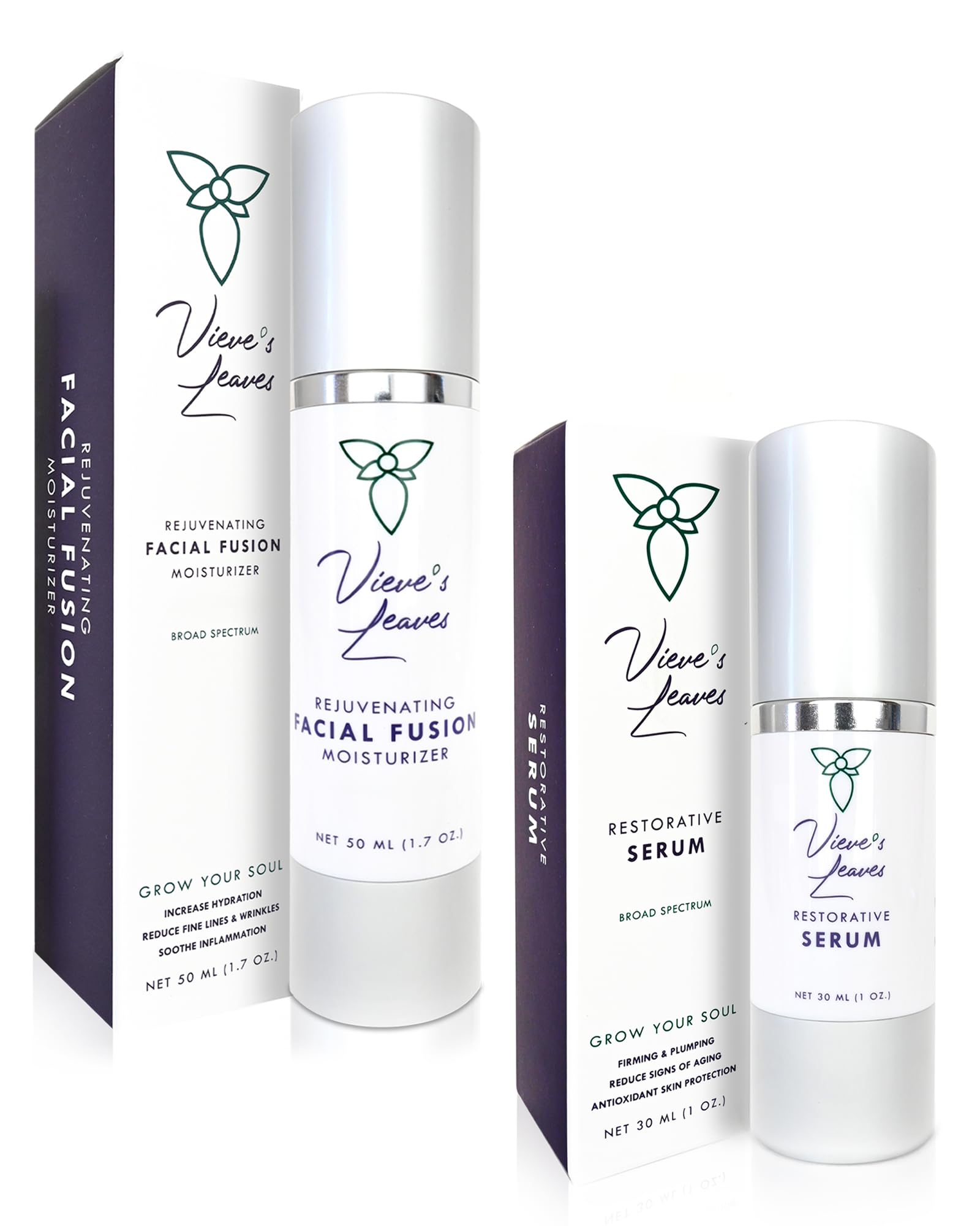 Vieve's Leaves Hydrating Skincare Kit for Sensitive Skin - 2-Step Cleansing & Moisturizing Face Routine with Vegan Serum & Cream - Cruelty-Free Skincare Set for Dry & Sensitive Skin | Perfect for Night Care & Daily Hydration