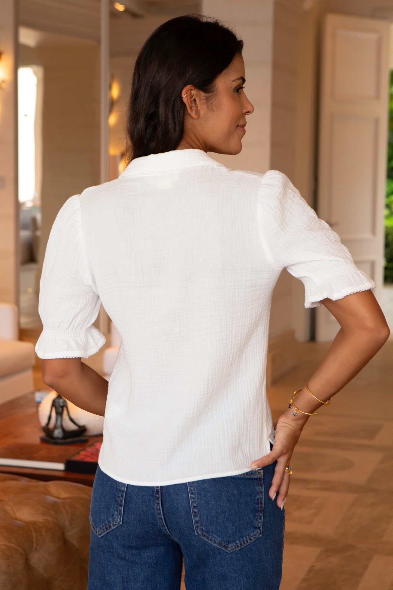 Olive Cheesecloth Blouse for Women - Breathable White Cotton Top | Perfect for Summer Outfits, Beach Cover-ups & Boho Fashion