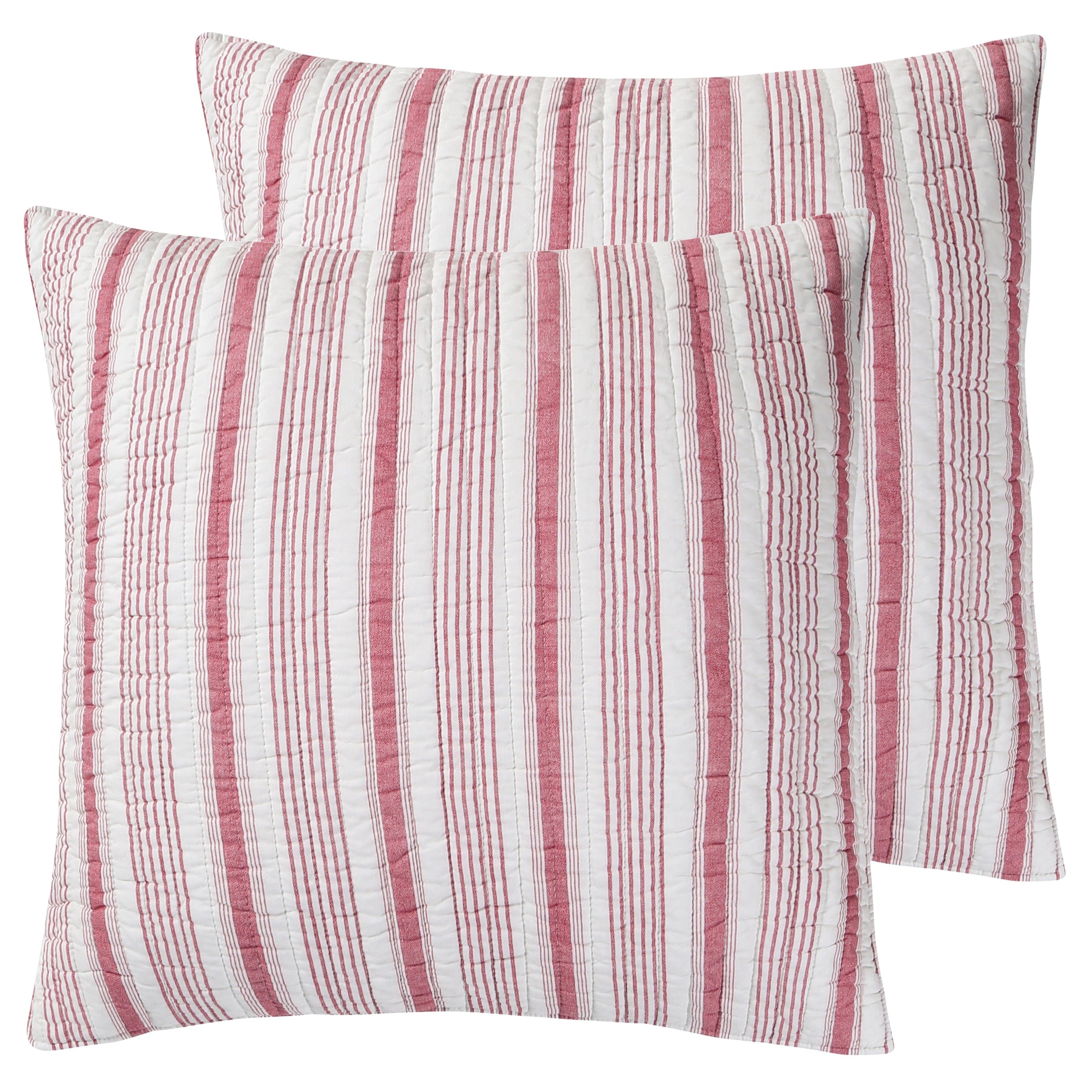Premium Camden Red Euro Sham Pillowcase Set of 2 - 100% Cotton Striped Decorative Pillow Covers for Bedroom & Living Room Decor