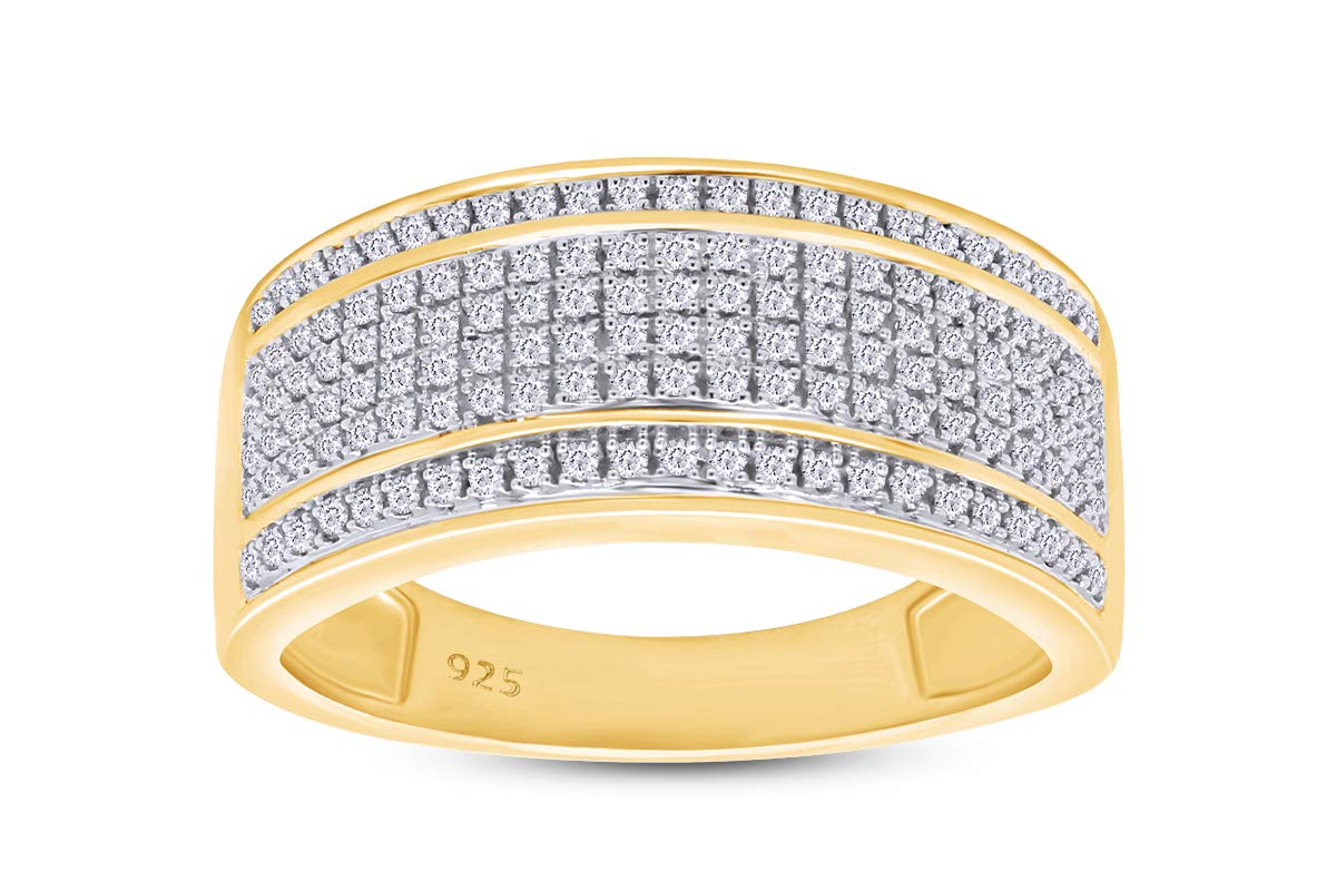 10K Gold or Sterling Silver Men's Wedding Band with 0.40 Cttw Natural Diamonds - 6 Row Diamond Ring for Men, Perfect Anniversary Gift & Engagement Ring for Him - Ideal for Weddings, Proposals & Special Occasions