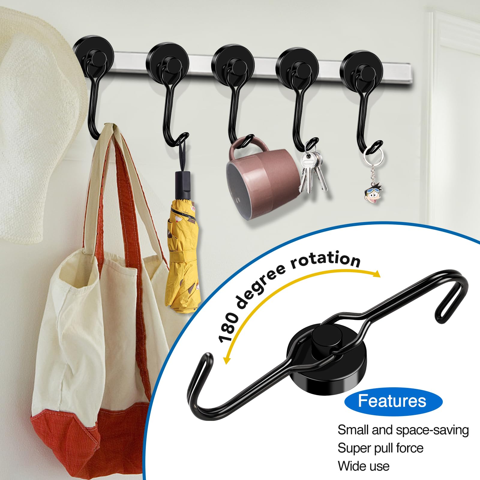 LOVIMAG 6-Pack Magnetic Hooks - Heavy Duty for Garage, Fridge & Travel