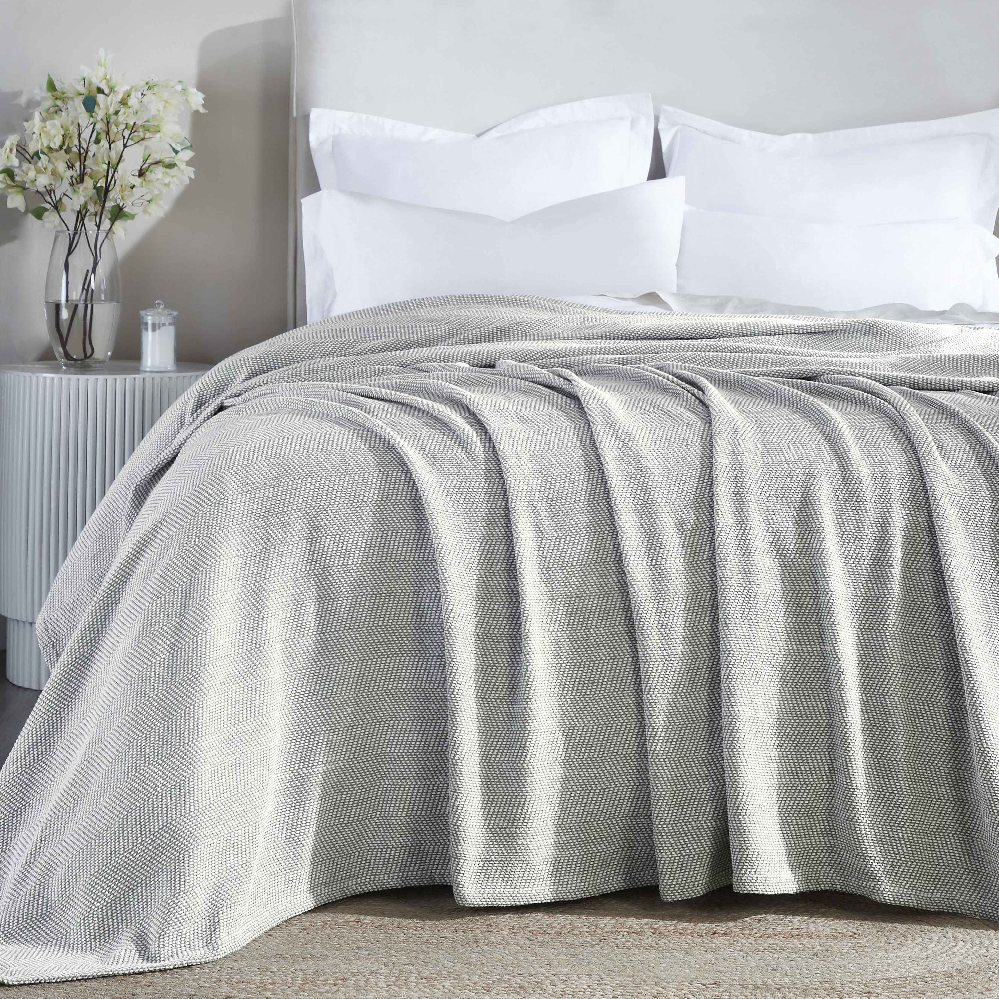 Soft Maya Chenille Herringbone Cotton Blanket - Medium Weight Throw for Bed, Sofa & Couch - Cozy Home Decor & Gift Idea