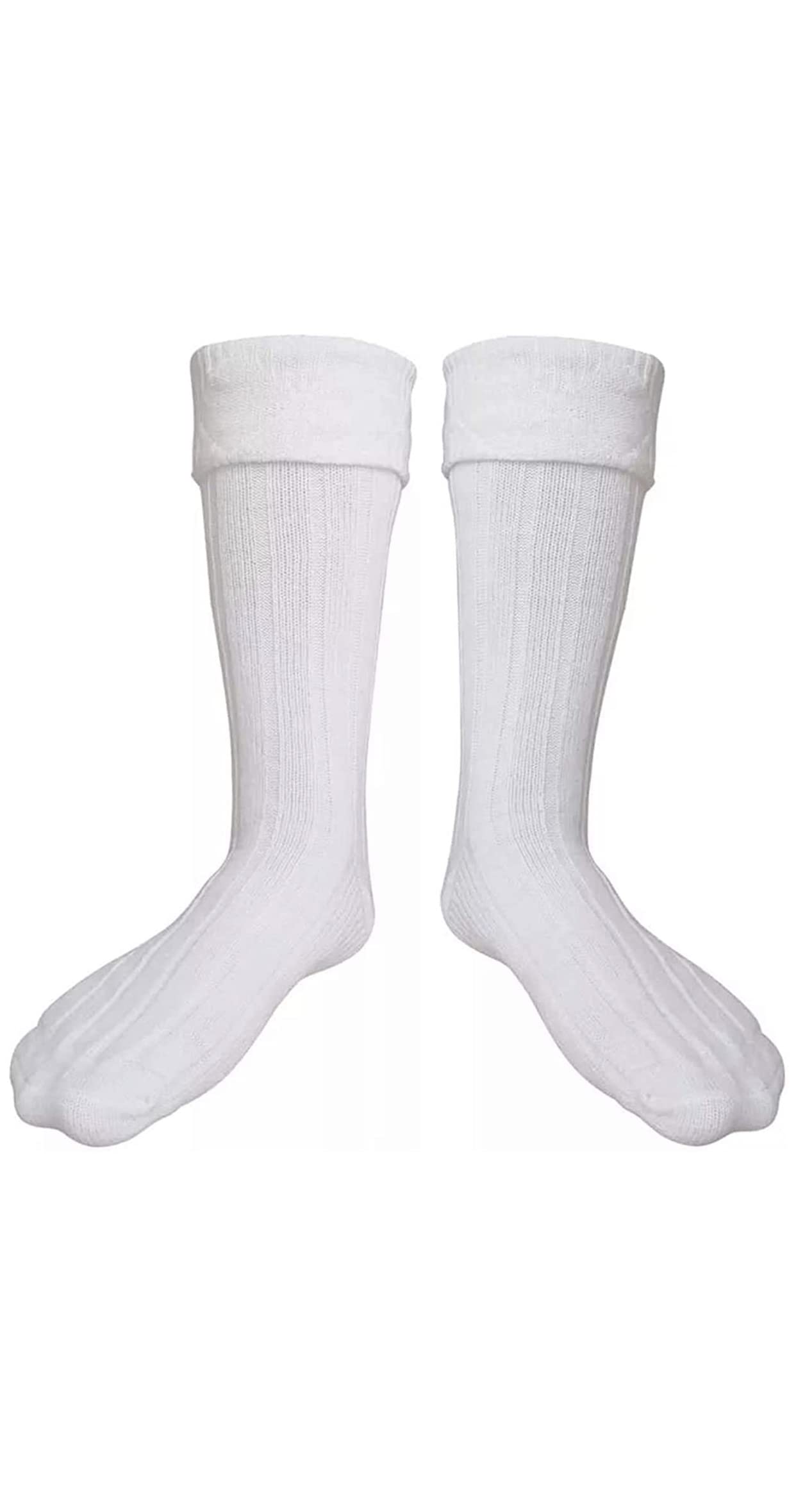 Premium TW White Wool Blend Kilt Socks for Men - Comfortable & Durable Scottish Style Hosiery - Perfect for Highland Dress, Weddings & Formal Events