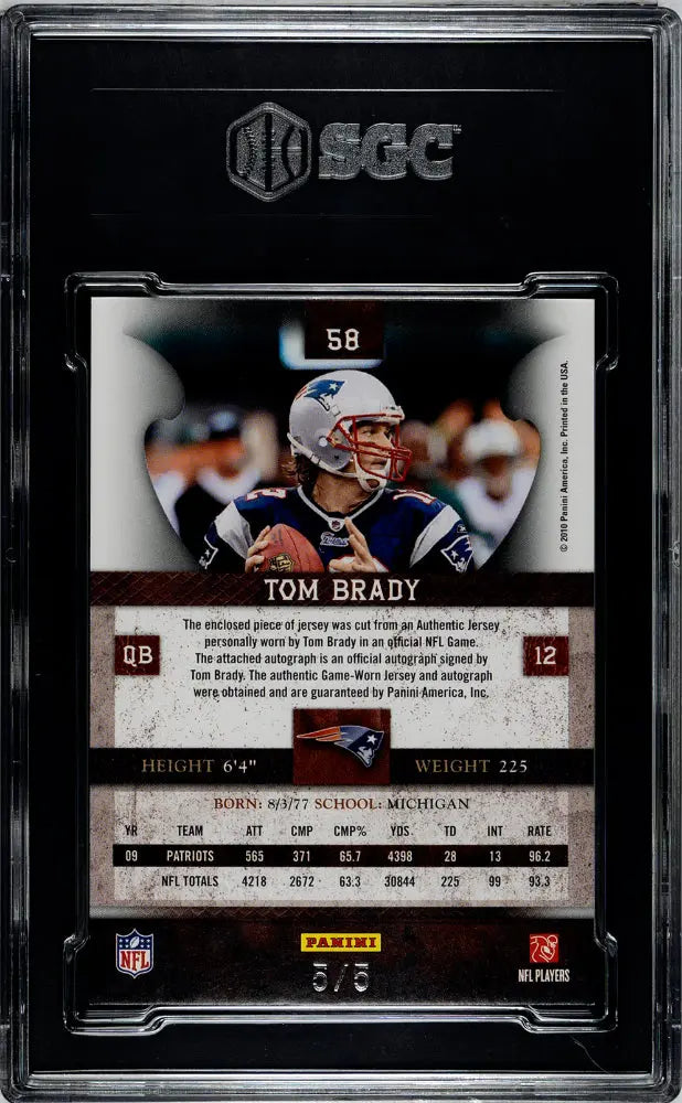 2010 Panini Plates & Patches Tom Brady Material Auto Autograph SGC 9 5/5 - Rare Collectible Football Card for Memorabilia Enthusiasts & Sports Fans
