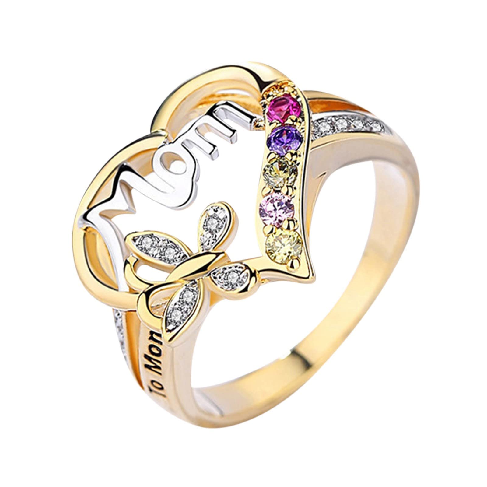 Elegant Artificial Diamond Ring for Women - Fashionable Mother's Day Gift, Letter Mom Color Cubic Zirconia Jewelry - Perfect for Weddings, Anniversaries & Special Occasions