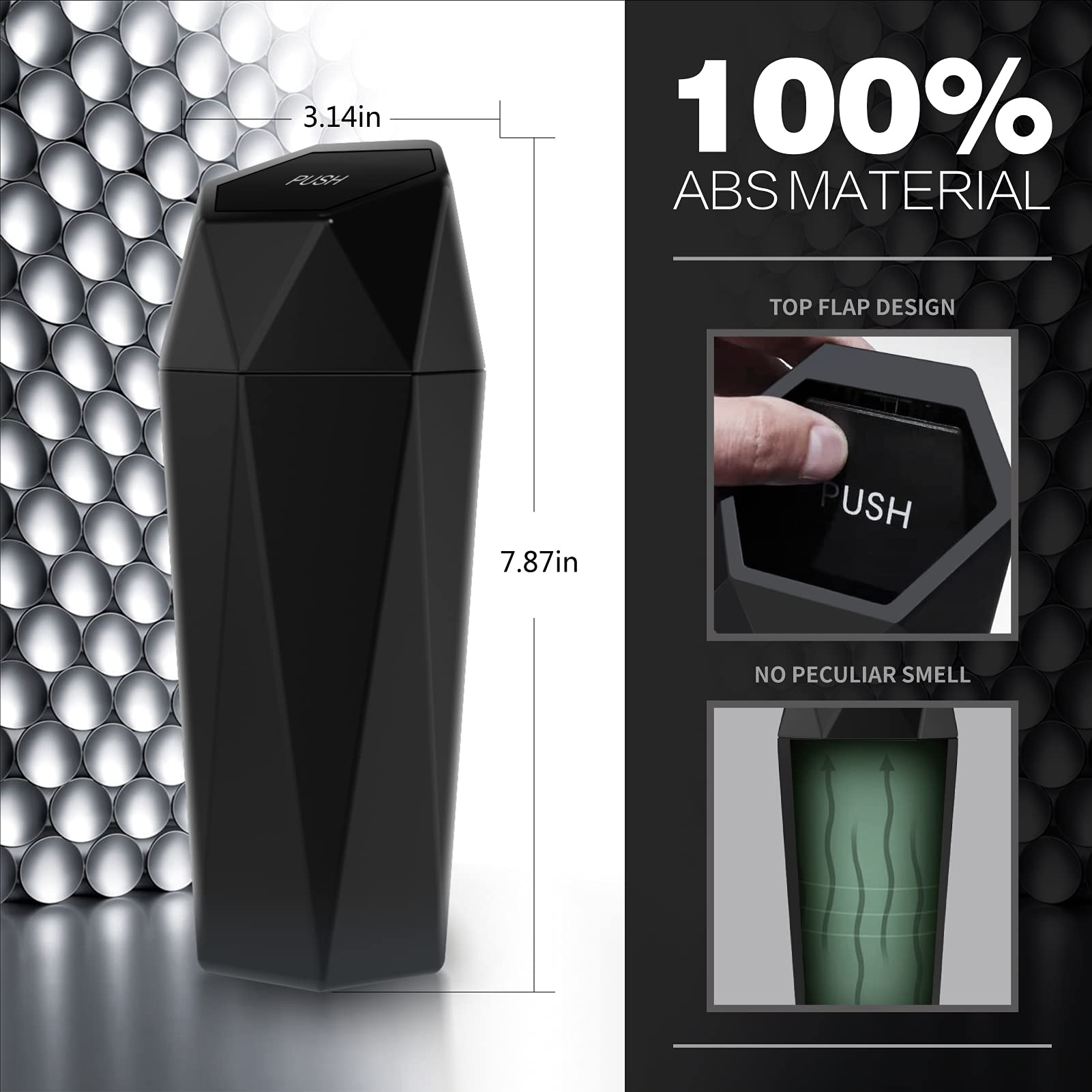 Diamond Design Car Trash Can with Lid - Portable Vehicle Auto Garbage Bin for Car, Home & Office - Leakproof Mini Trash Can for Automotive, Kitchen, Bedroom (1 Pack, Black) | Perfect for Road Trips, Commuting & Office Organization