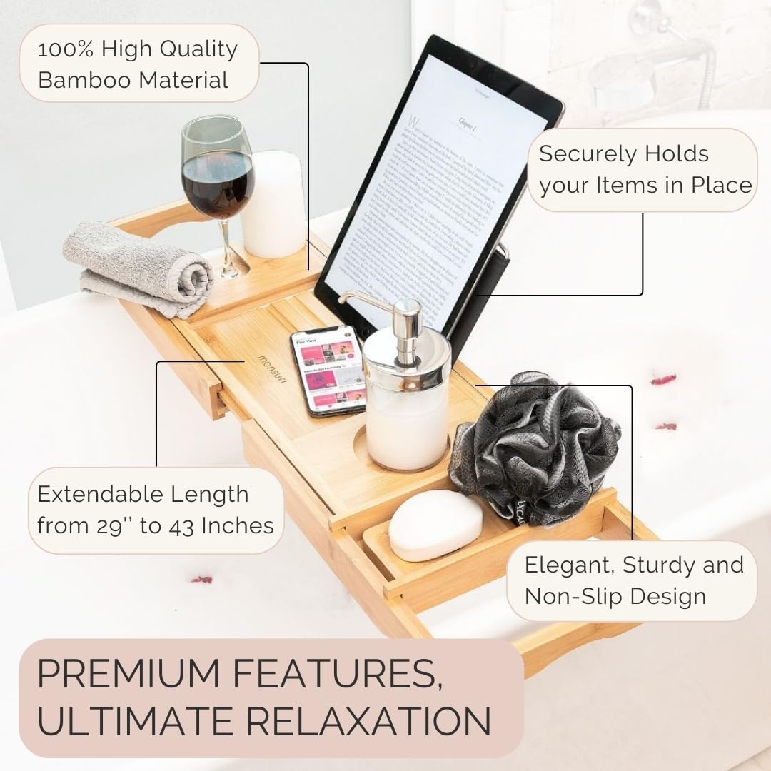 Luxury Bath Pillow & Bathtub Caddy Set - Spa Quality Bath Accessories for Ultimate Relaxation | Perfect Self Care Gift for Women & Mom | Ideal for Bubble Baths, Aromatherapy & Home Spa Days
