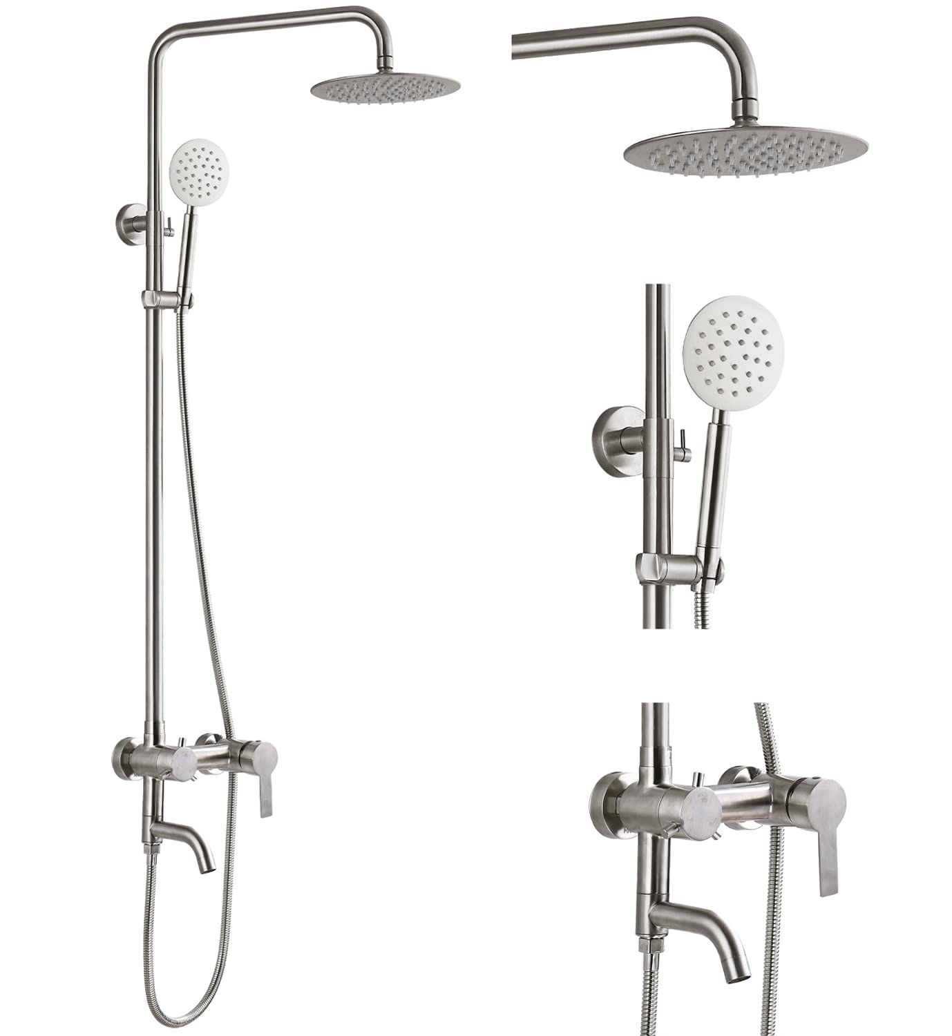 Premium SUS 304 Stainless Steel Shower Faucet Set - 3 Function Rain Shower System with 8