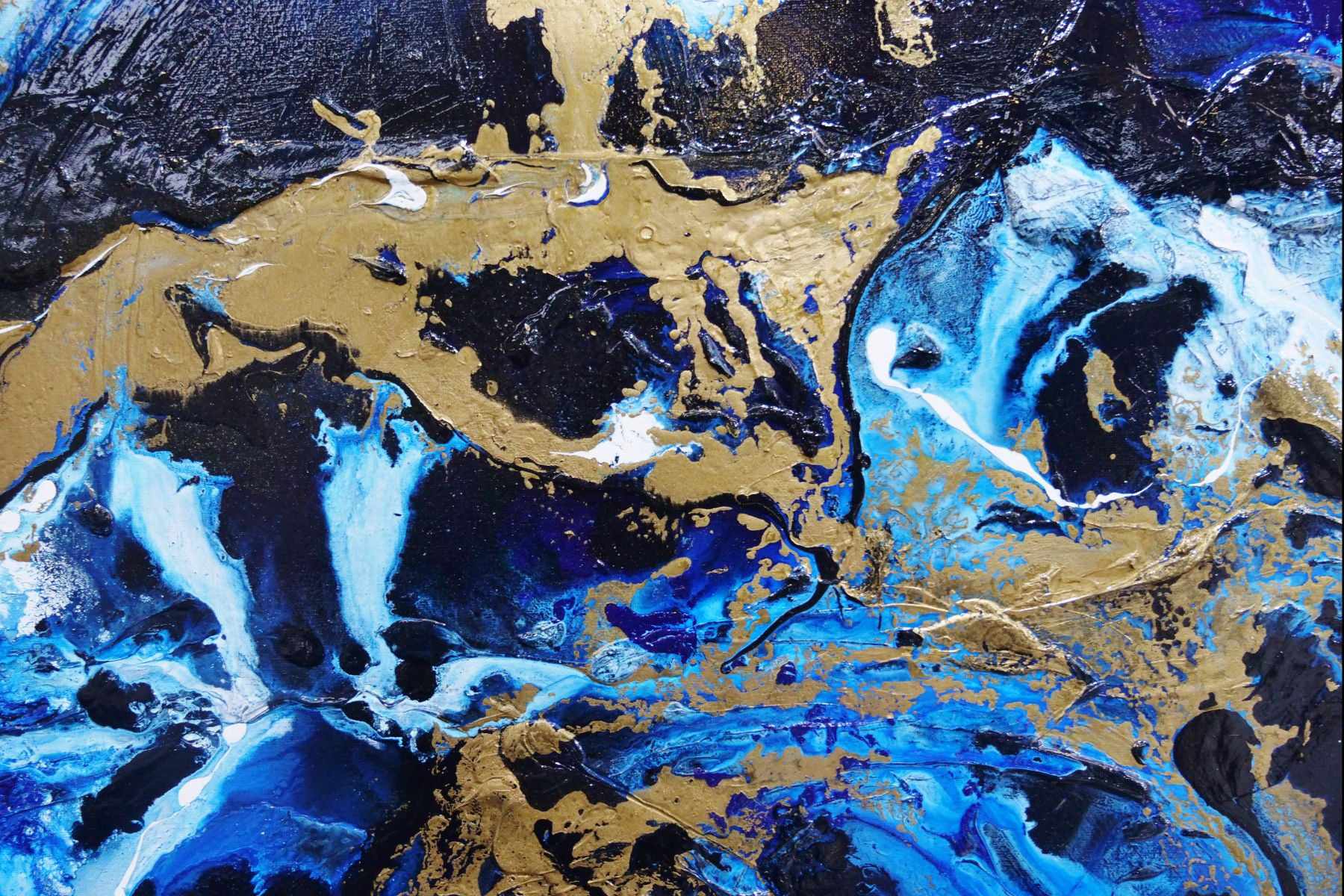 Midnight Gold Rush 190cm x 100cm Blue Gold Textured Abstract Canvas Art - Modern Wall Decor for Living Room, Bedroom & Office