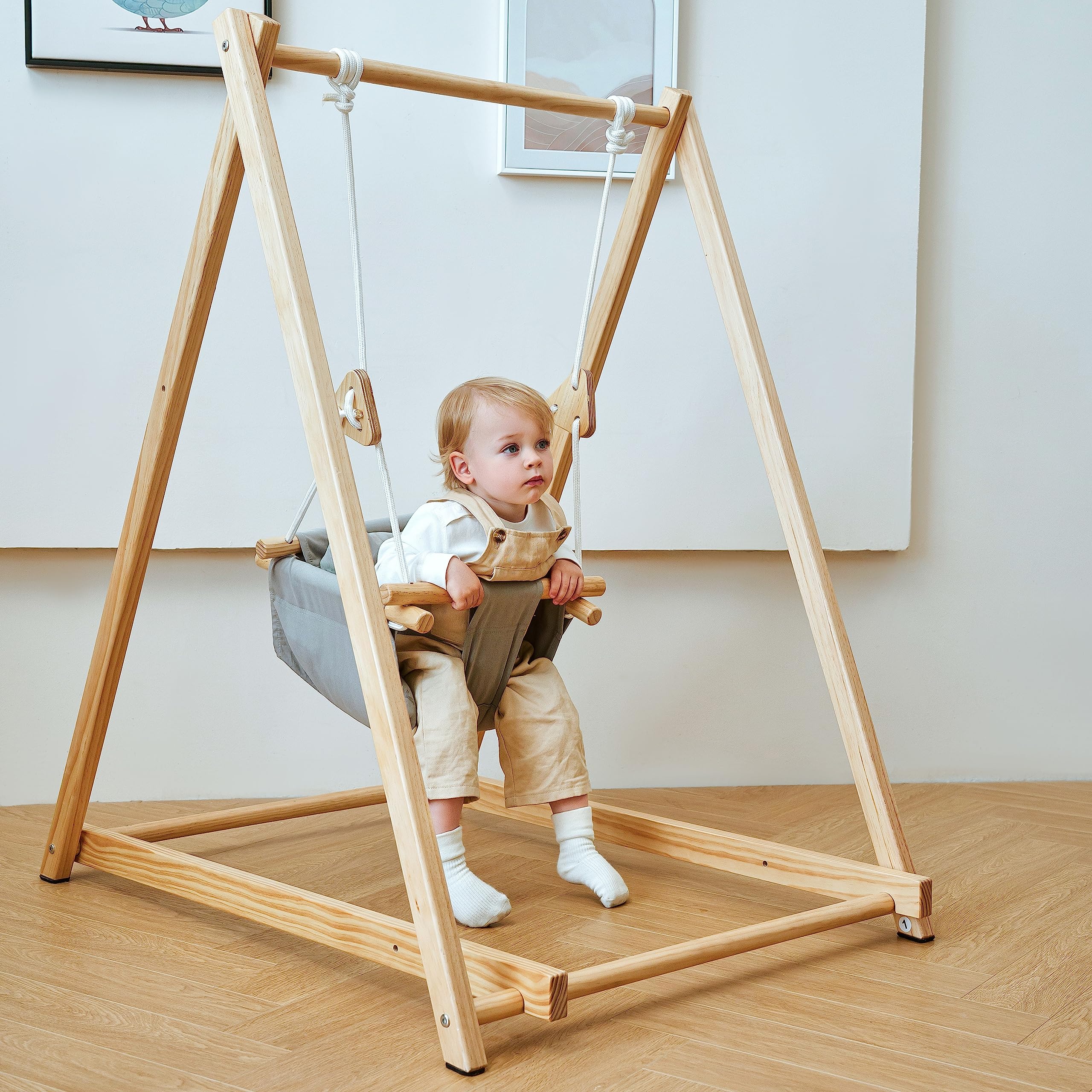 Avenlur Spruce Baby and Toddler Foldable Swing Set with Stand - Premium Montessori & Waldorf Style Indoor Swingset for Kids 6 Months to 3 Years - Safe & Sturdy for Home, Daycare, Preschool - Perfect for Playrooms, Backyards, and Sensory Development Activities