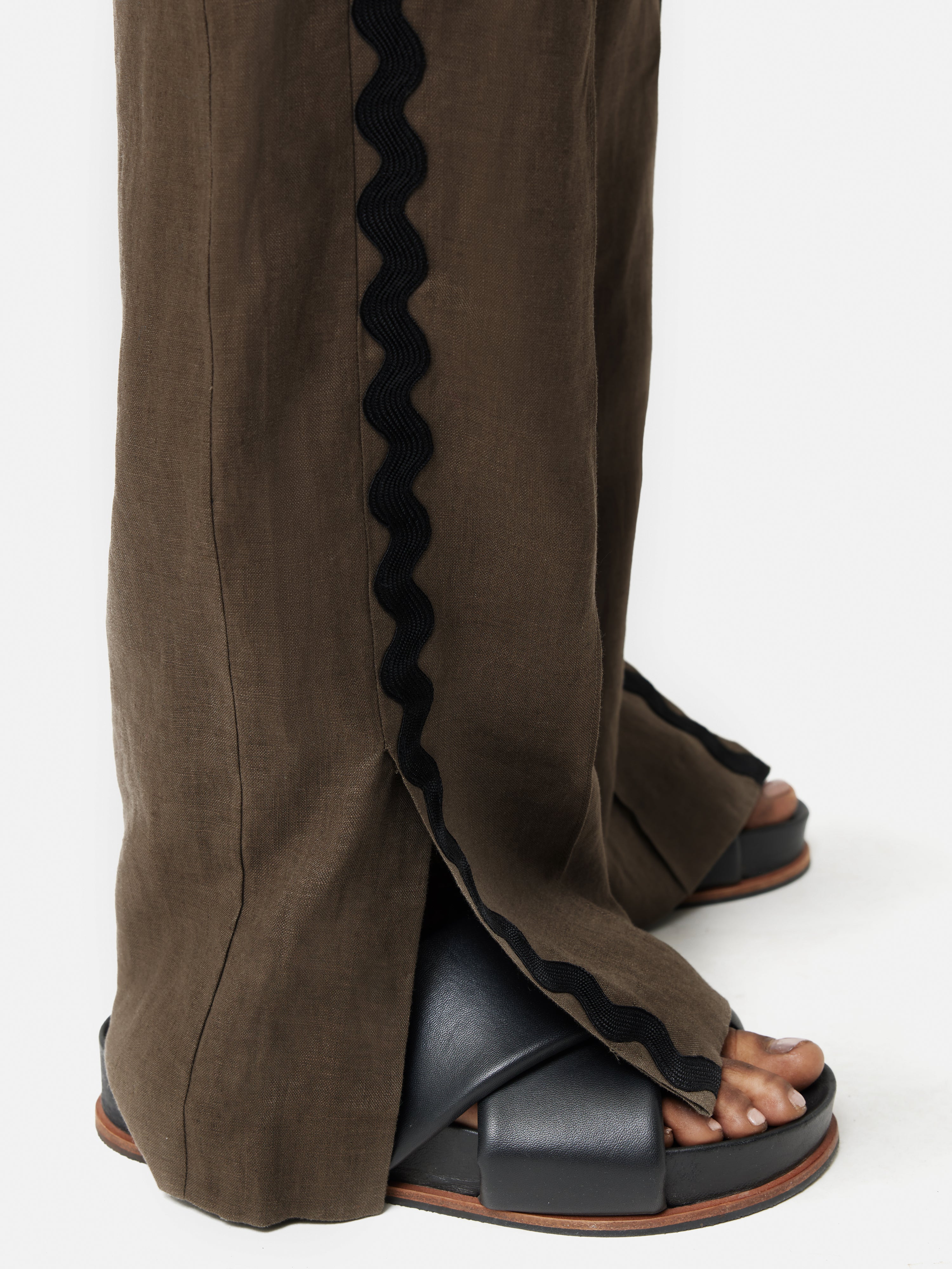 Linen Ric Rac Pants for Women - Khaki High Waisted Wide Leg Trousers | Comfortable Summer Casual Pants for Office, Travel & Everyday Wear