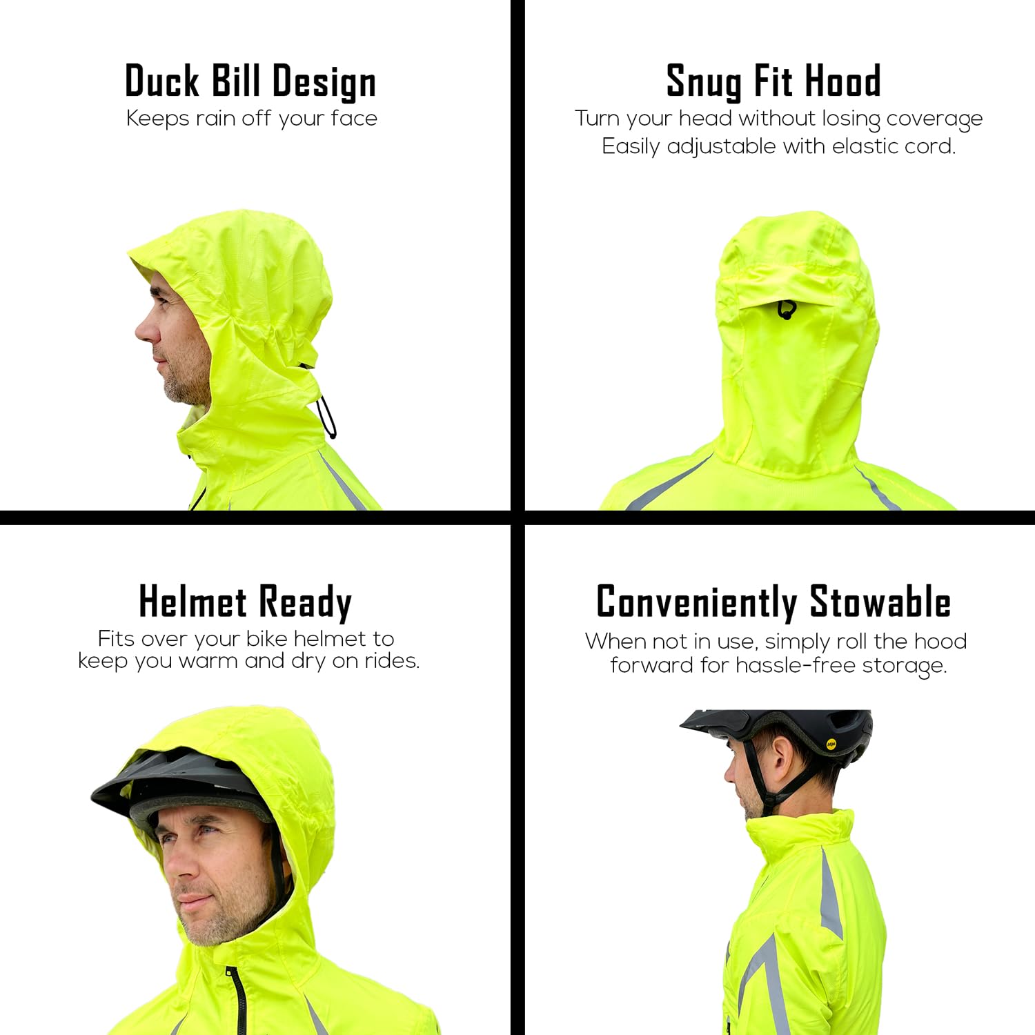 High-Visibility Reflective Rain Jacket with Adjustable Hood & Pit Vents - Waterproof Windbreaker for Running, Cycling & Outdoor Safety (Fluorescent Yellow) - Perfect for Night Jogging, Commuting & Stormy Weather