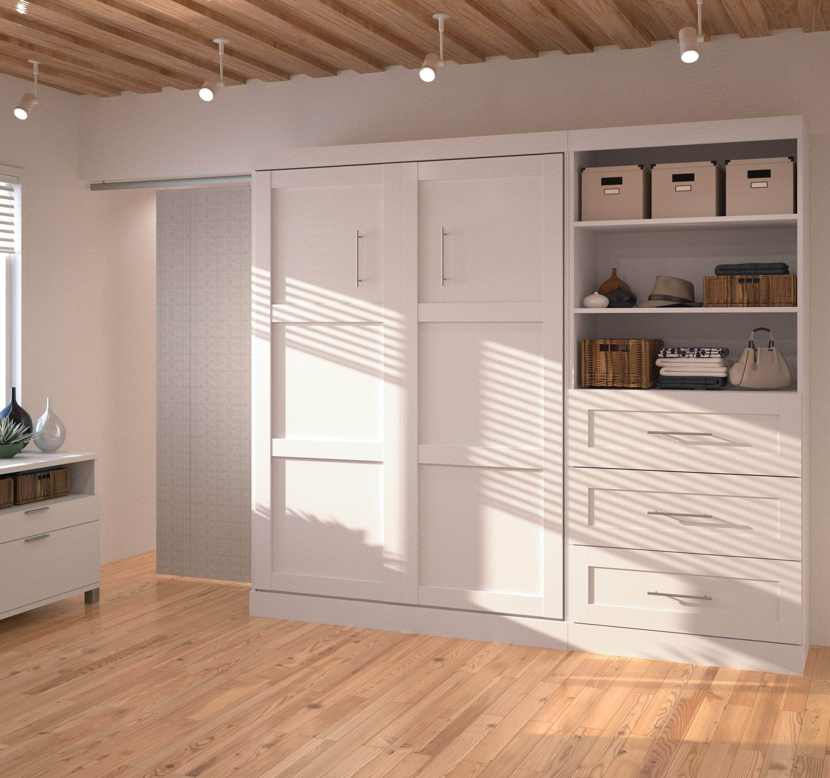 Pur Full Murphy Wall Bed with Storage Drawers - Space-Saving White Wall Bed for Small Apartments & Guest Rooms (95W)
