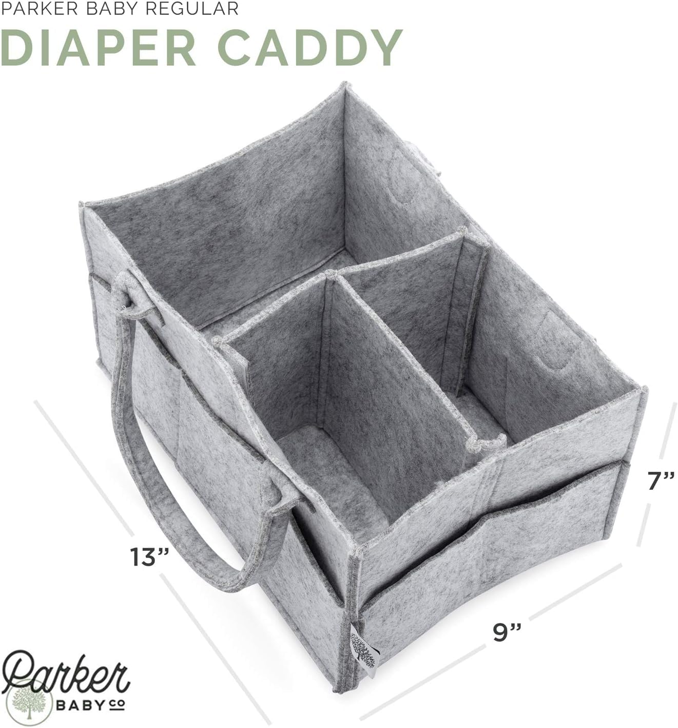 Parker Baby Diaper Caddy Organizer - Gray Nursery Storage Bin & Car Organizer for Baby Essentials | Perfect for Nursery, Changing Station & Travel