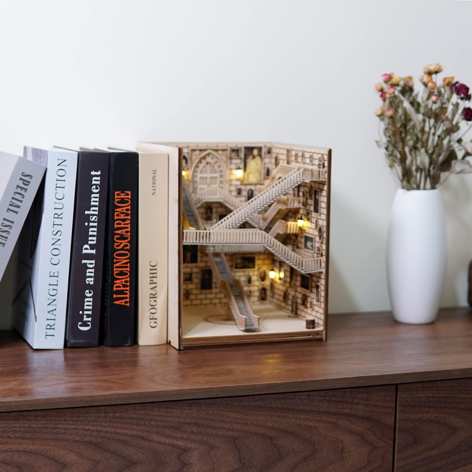 Magic School LED Book Nook Kit - 3D Wooden Puzzle Bookend for Adults & Teens | DIY Bookshelf Insert Decor for Home, Office, Library | Creative Gift for Women, Men, Book Lovers - Perfect for Reading Nooks, Study Rooms & Cozy Spaces