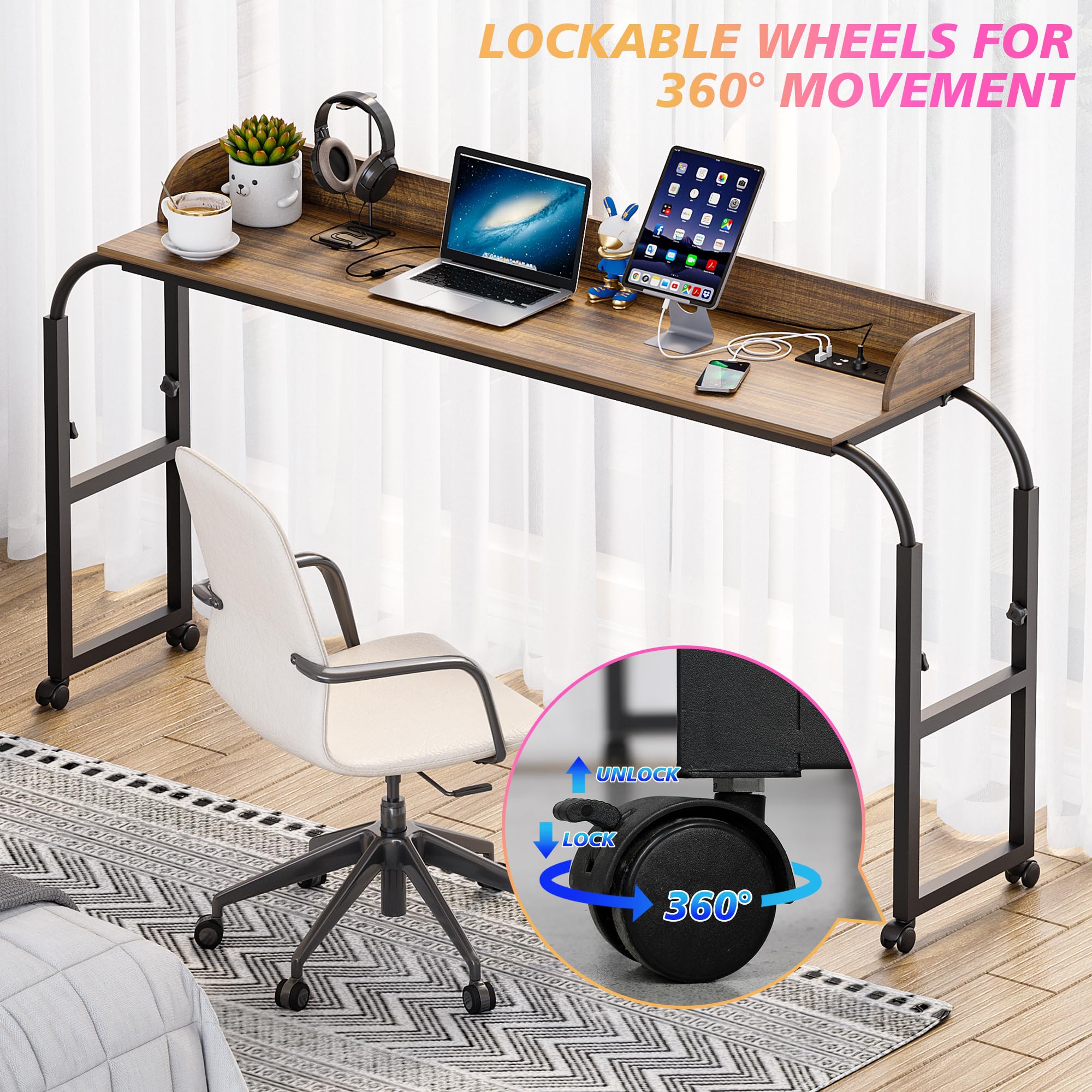 Adjustable Overbed Table with USB Charging Station - 83