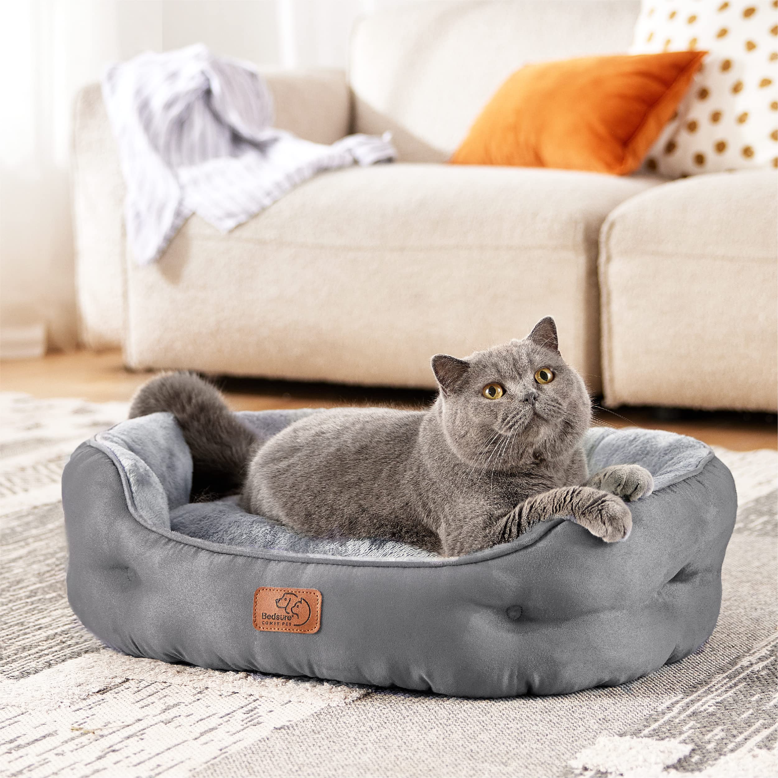 Bedsure Washable Round Pet Bed for Small Dogs & Indoor Cats - Non-Slip Bottom, 25 Inch Grey Dog Bed & Cat Bed - Perfect for Puppy, Kitten, Crate & Home Use
