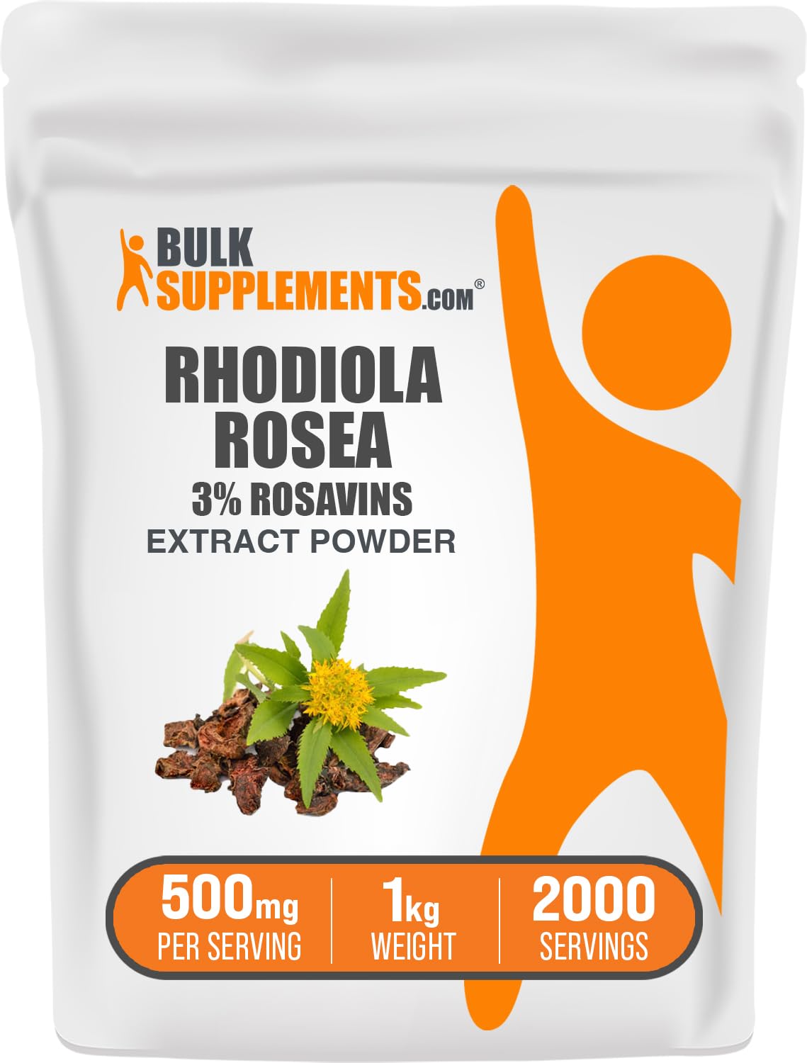 BulkSupplements Rhodiola Rosea Extract Powder 3% Rosavin - 500mg per Serving, 1kg (2.2 lbs) - Vegan, Gluten Free, Non-GMO Rhodiola Root Supplement - Supports Stress Relief, Energy & Focus - Perfect for Smoothies, Teas & Wellness Routines