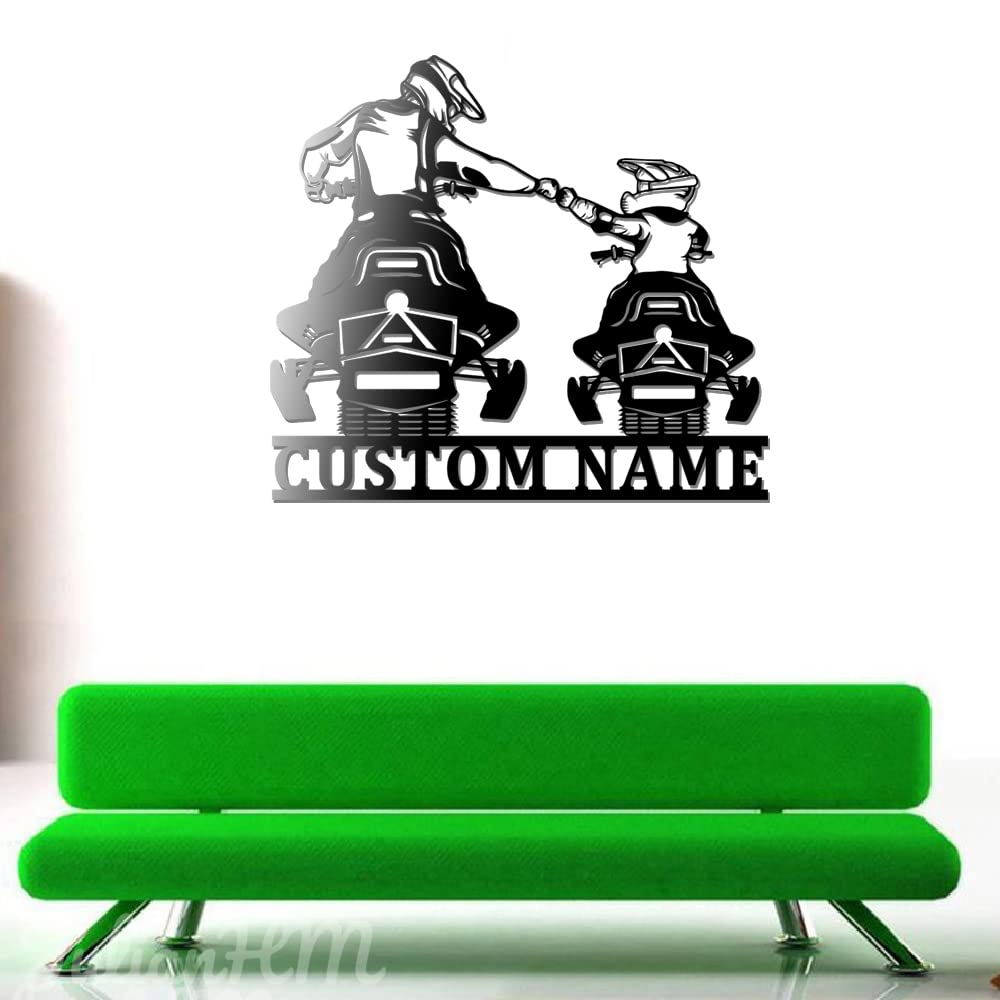 Custom Father and Son Snowmobile Metal Wall Art with LED Lights - Personalized Snowmobile Name Sign for Winter Sports Enthusiasts - Perfect for Man Cave, Garage Decor, and Snowmobile Lover Gifts