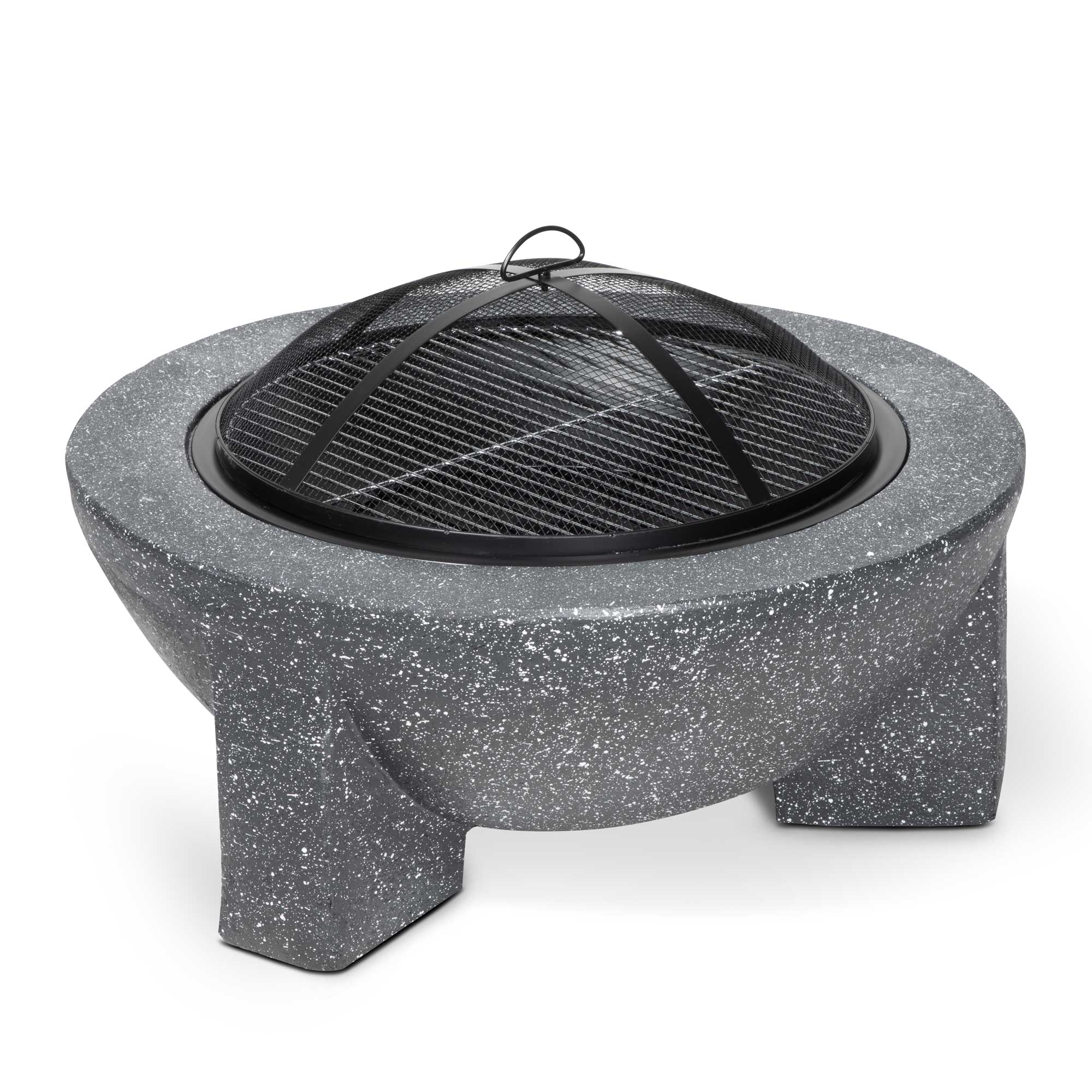 Round 75cm Magnesium Oxide Fire Pit with BBQ Grill & Safety Mesh Screen - Dark Grey DG191 for Outdoor Camping, Backyard Gatherings & Patio Relaxation