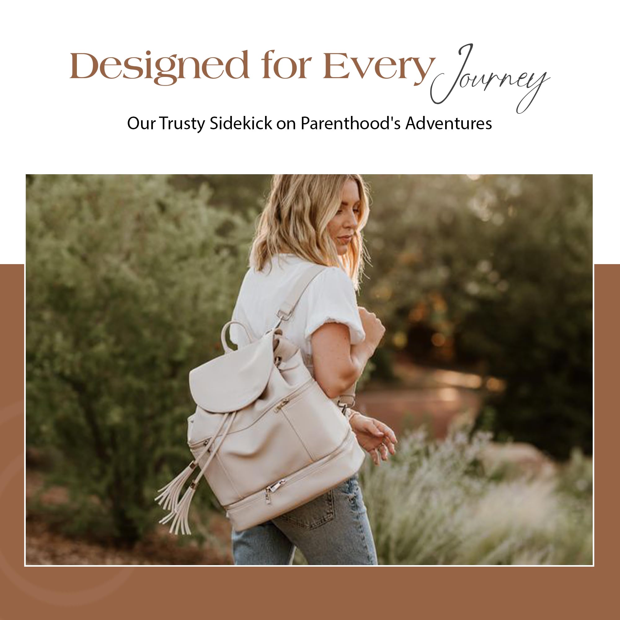 Citi Collective Journey Pearl Vegan Leather Diaper Bag Backpack - Stylish Multifunctional Travel Baby Bag with Changing Pad, Stroller Straps & Insulated Bottle Pockets | Perfect for Moms On-The-Go, Air Travel & Daily Outings with Baby