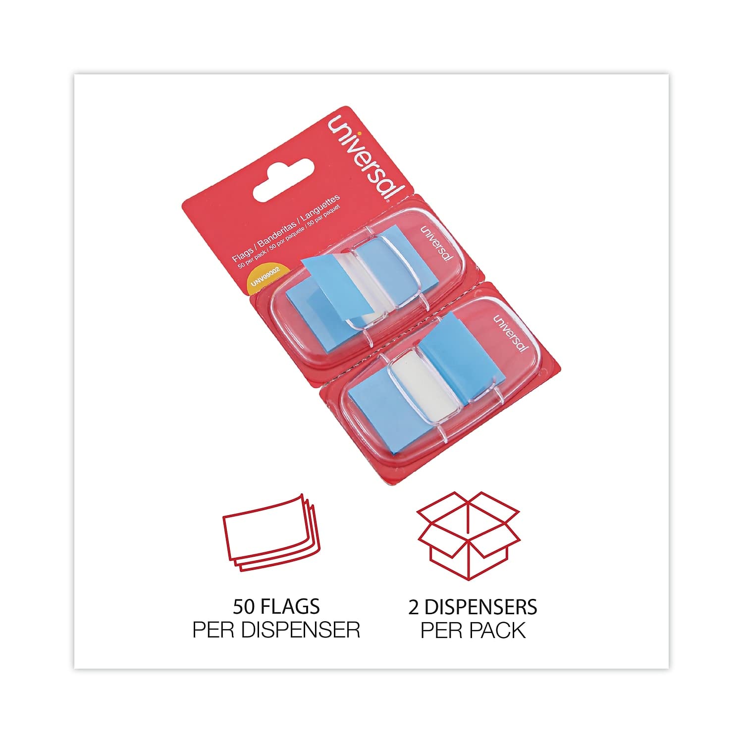 Universal Page Flags - Blue, 50 Flags per Dispenser, 2 Dispensers per Pack - Perfect for Book Marking, Office Organization & Study Notes