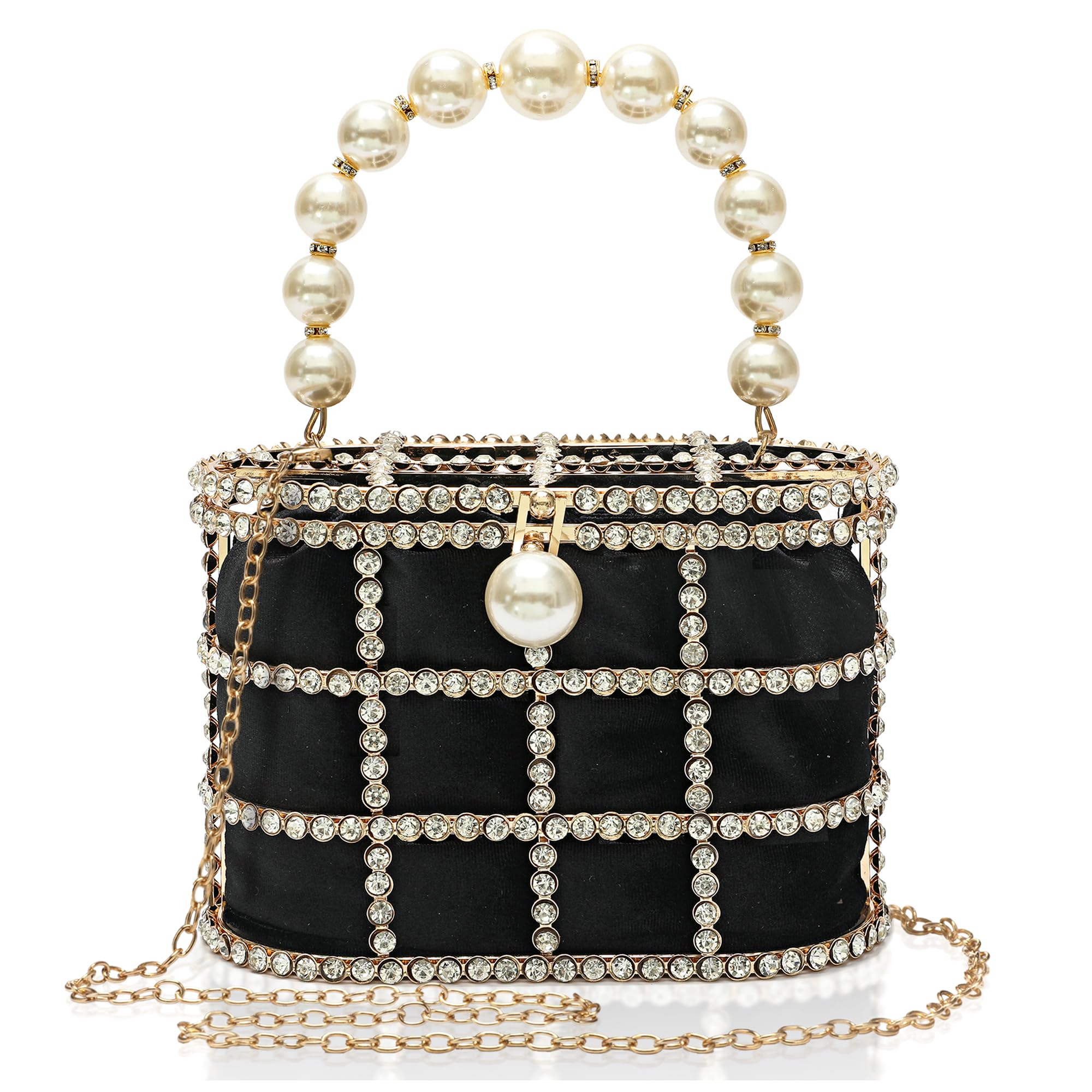 Elegant Women's Evening Clutch Purse with Pearl & Diamond Accents for Wedding, Prom, Birthday Party & Dinner - Perfect Formal Accessory for Special Occasions