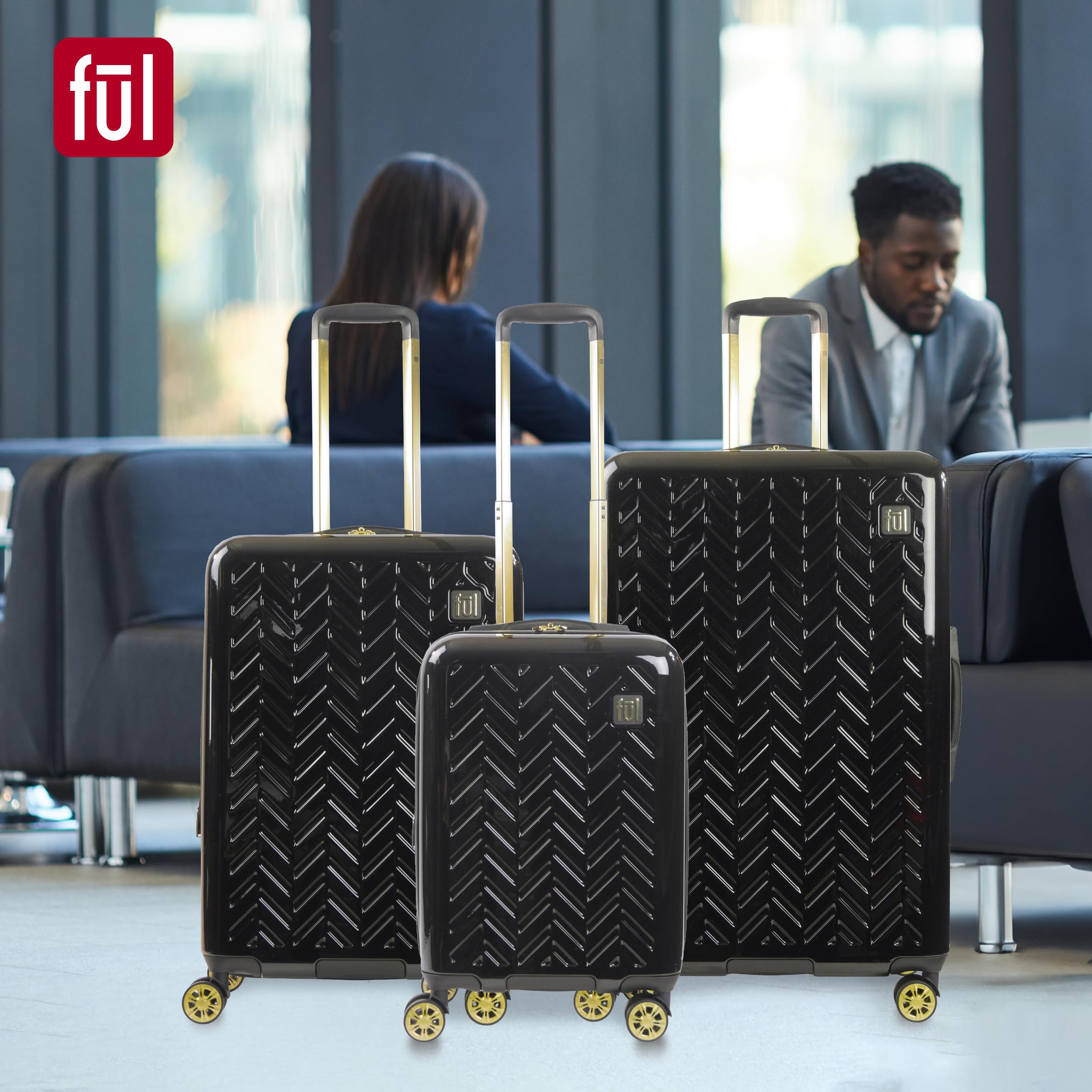 FUL Grove 22 Inch Hardshell Spinner Luggage - Lightweight Rolling Suitcase with 360° Wheels for Travel, Black | Perfect Carry-On for Airplanes, Business Trips & Weekend Getaways