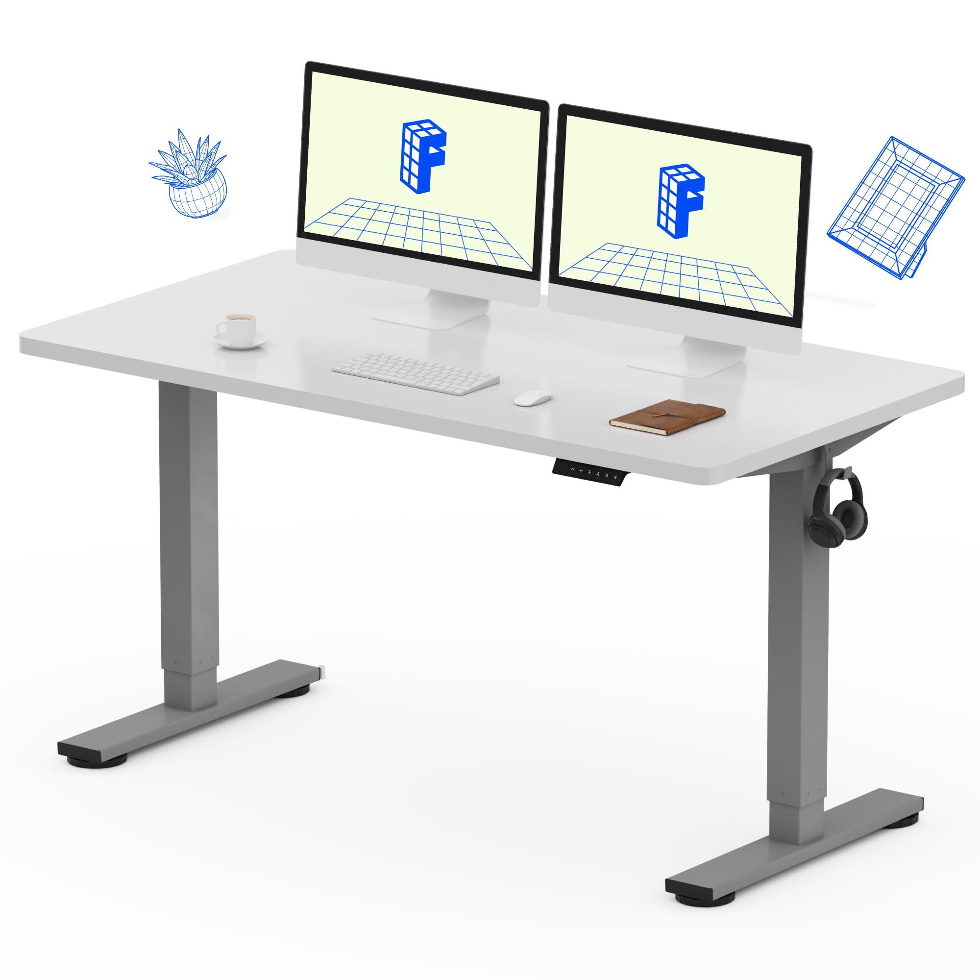 FLEXISPOT EN1 Electric Height Adjustable Standing Desk 55 x 28 Inches - Ergonomic Sit Stand Workstation with Seamless Desktop (Silver Frame & White Top) - Perfect for Home Office, Gaming Setup & Workspace Productivity