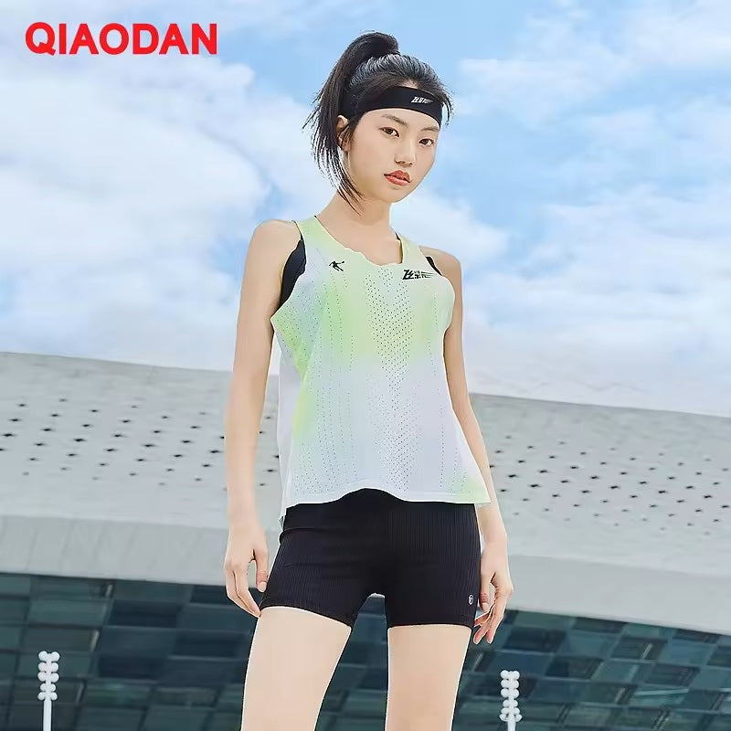 Qiaodan Women's Vest - Feiying Green Print | Lightweight Casual Wear for Outdoor Activities & Sports