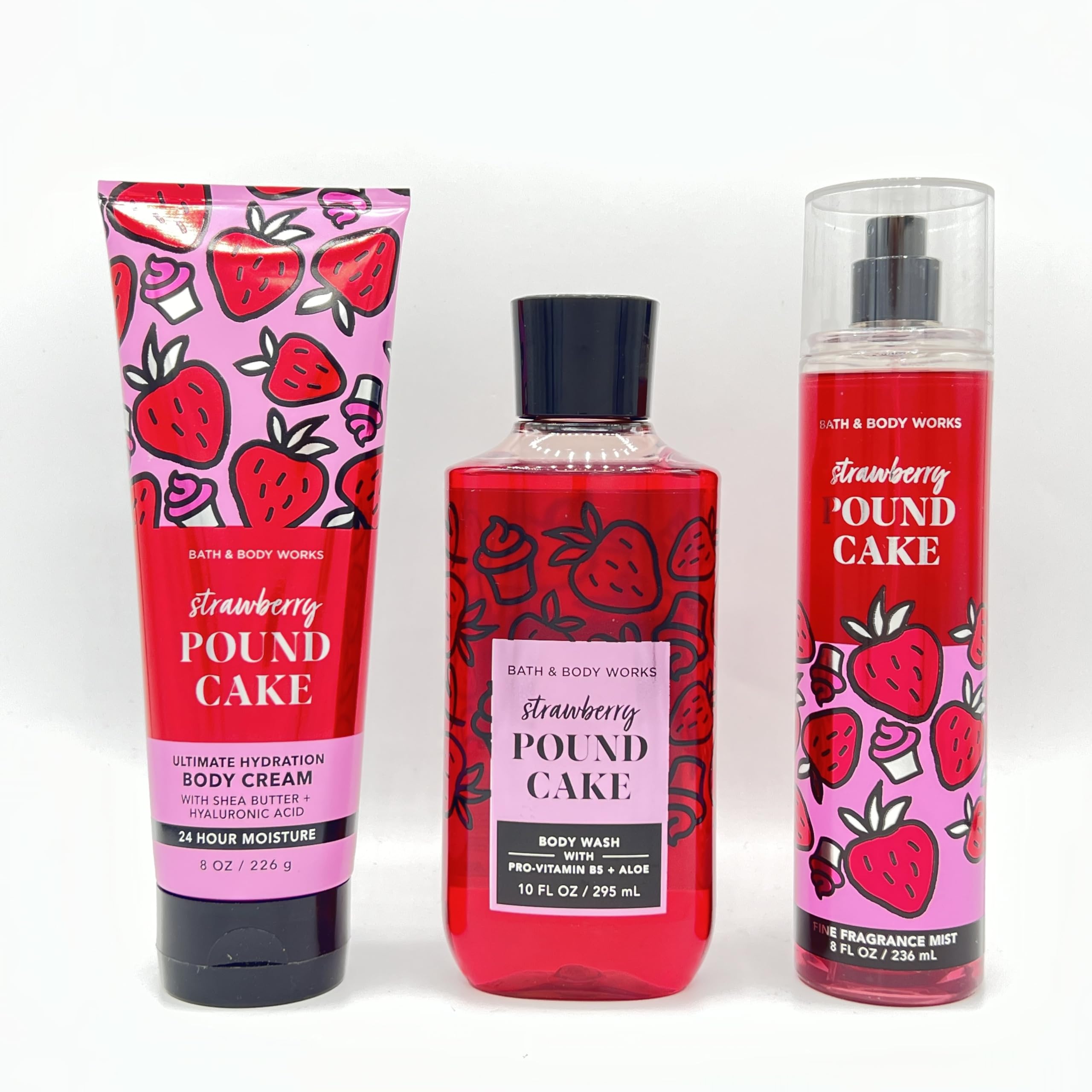 Strawberry Pound Cake 3-Piece Bath & Body Gift Set - Moisturizing Body Cream, Shower Gel & Fragrance Mist for Women | Perfect for Self-Care, Birthday Gifts & Spa Days