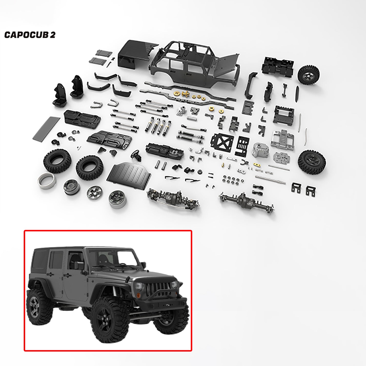 1/18 CAPO CUB2 JK DIY RC Crawler Car Kit - Unassembled Plastic Cabin Shell with Metal Chassis & 2-Speed Gearbox Differential - Off-Road Adventure, Rock Crawling, RC Hobby Enthusiasts