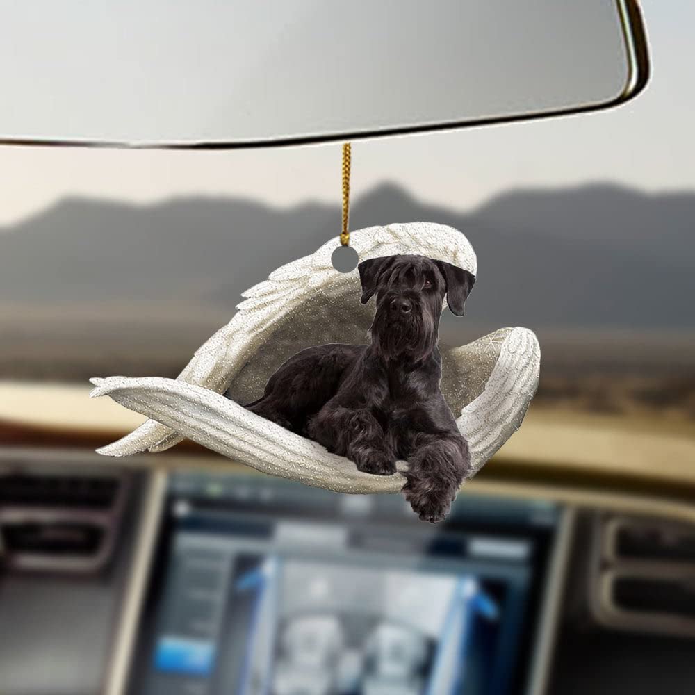 Cute Black Schnauzer Dog Car Hanging Ornament with Angel Wings - 2-Sided 2D Printed Car Decoration for Dog Lovers - Perfect Gift for Schnauzer Moms - Great for Car Accessories & Interior Decor