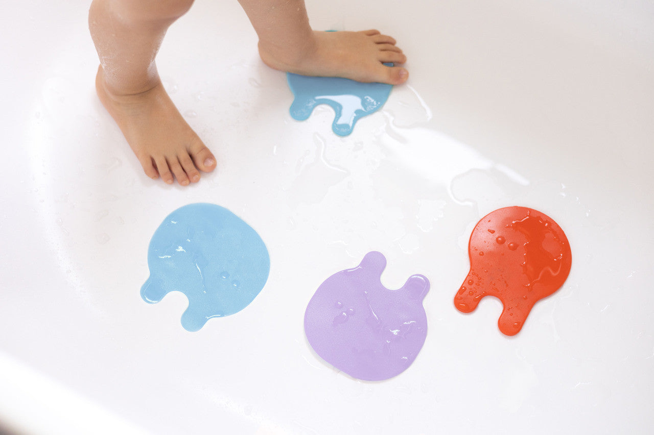 Quut Grippi Jellyfish Bath Safety Grips - Non-Slip Shower Floor Mats for Kids & Adults, Coral Blue - Perfect for Bathtub, Pool & Shower Safety