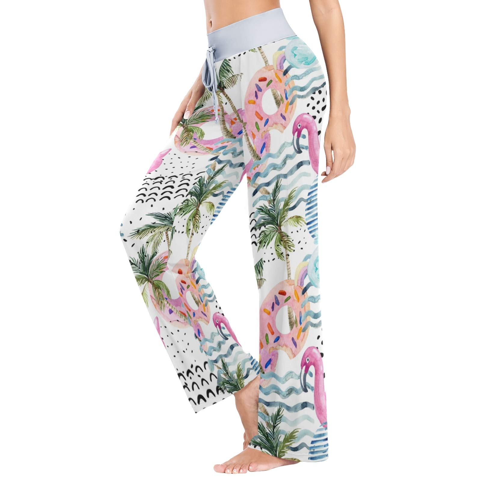 Summer Flamingo Pool Float Print Women's Casual Wide Leg Lounge Pajama Pants - Perfect for Beach Vacation, Poolside Relaxation & Cozy Sleepwear