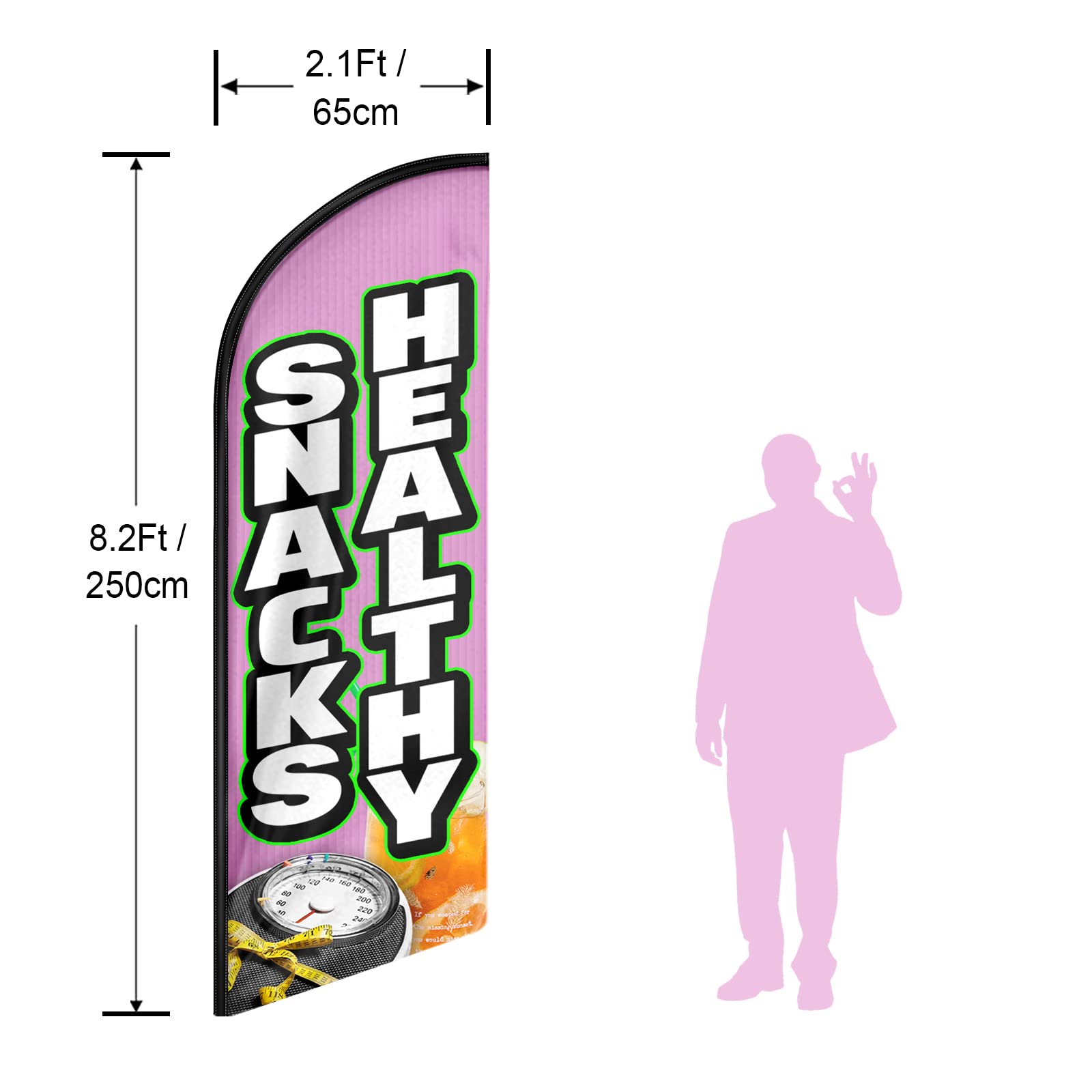8FT Healthy Snacks Themed Feather Flag - Vibrant Polyester Advertising Swooper Flag for Business Promotion, Fade Resistant & Weatherproof (Flagpole Not Included) - Perfect for Grocery Stores, Health Food Shops, and Outdoor Events
