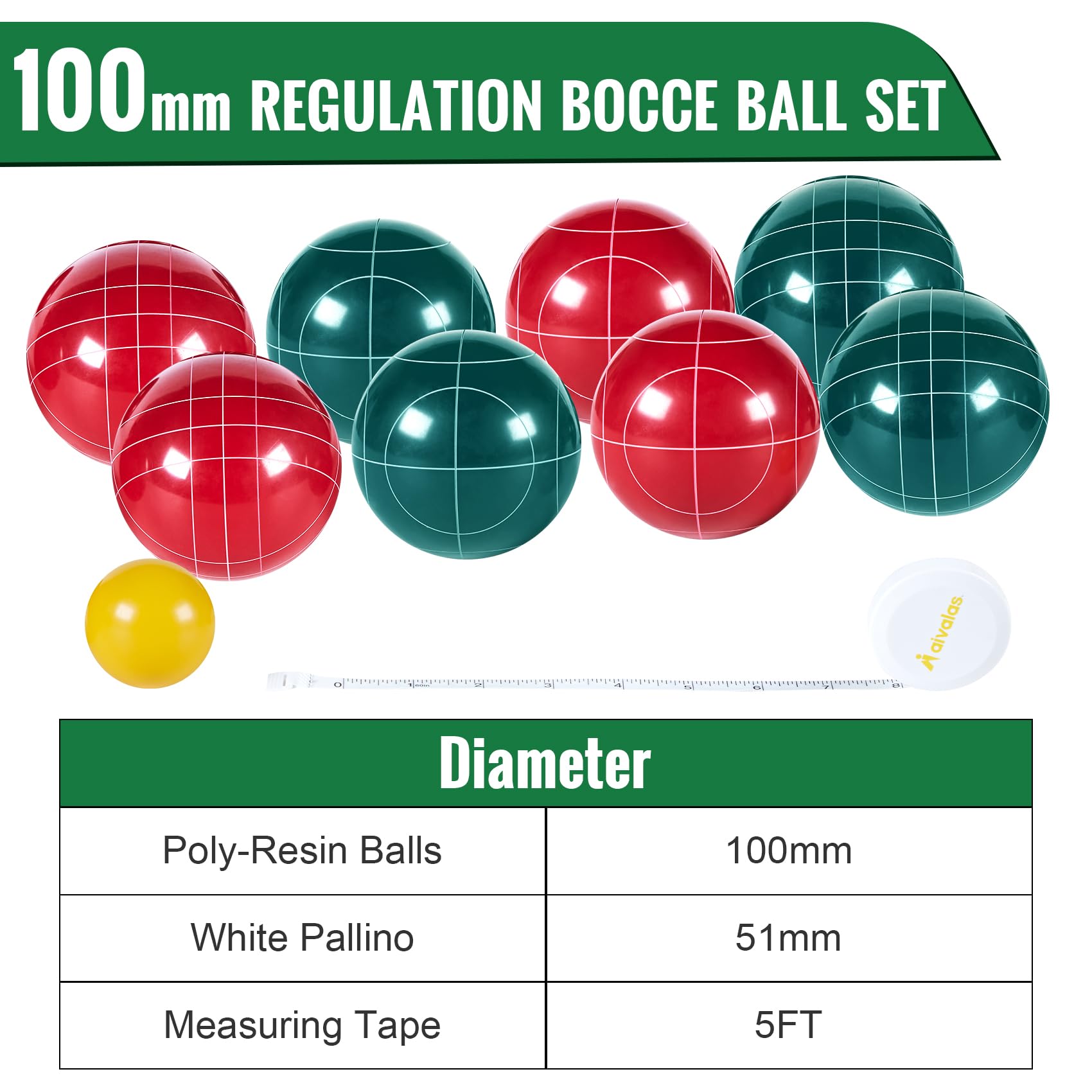 Premium Bocce Ball Set - 90mm & 100mm Resin Balls with Pallino, Measuring Tape & Carrying Case - Outdoor Lawn, Backyard, Beach Game for 2-8 Players - Perfect for Picnics, Parties & Family Gatherings