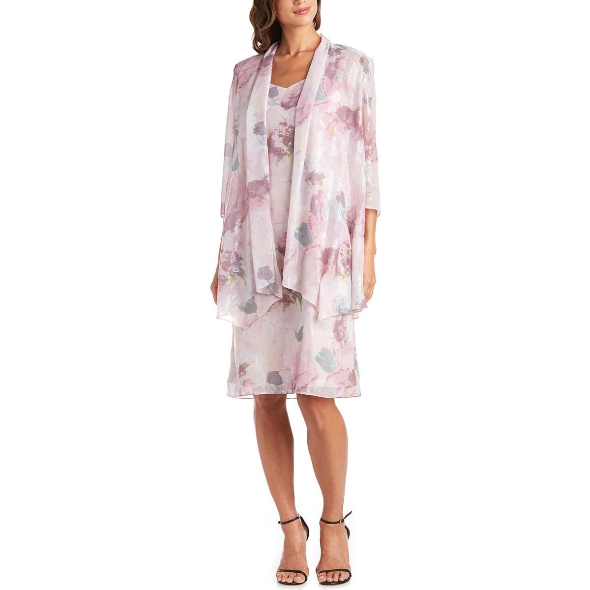 R&M Richards Women's Petite Floral 2-Piece Cocktail Dress Party Outfit in Pink Size 10P - Perfect for Weddings, Cocktail Parties & Special Occasions