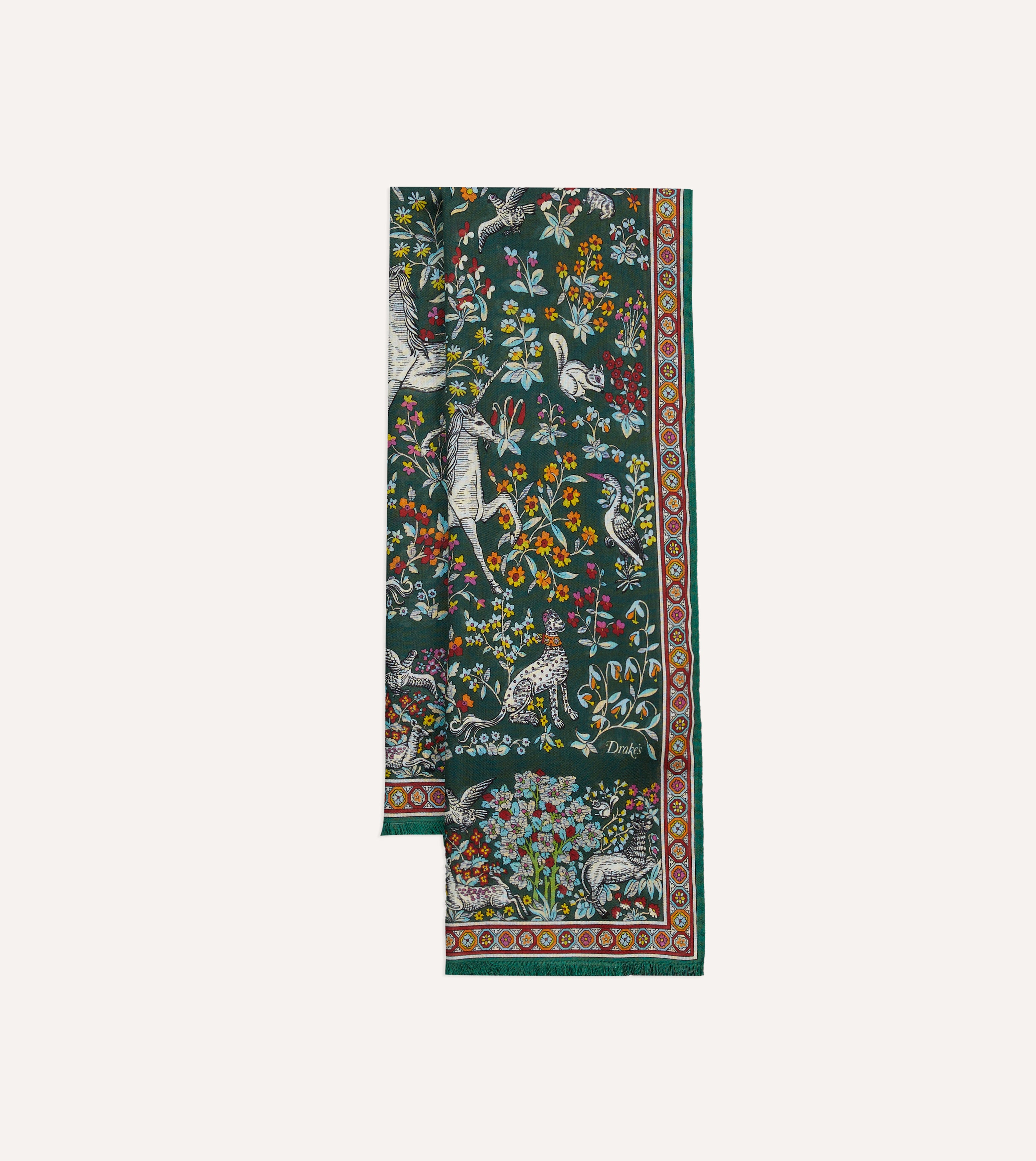 Stylish Green Forest Animals Print Wool Silk Scarf - Soft & Warm Winter Fashion Accessory for Women - Perfect for Outdoor Activities, Travel & Gift Giving