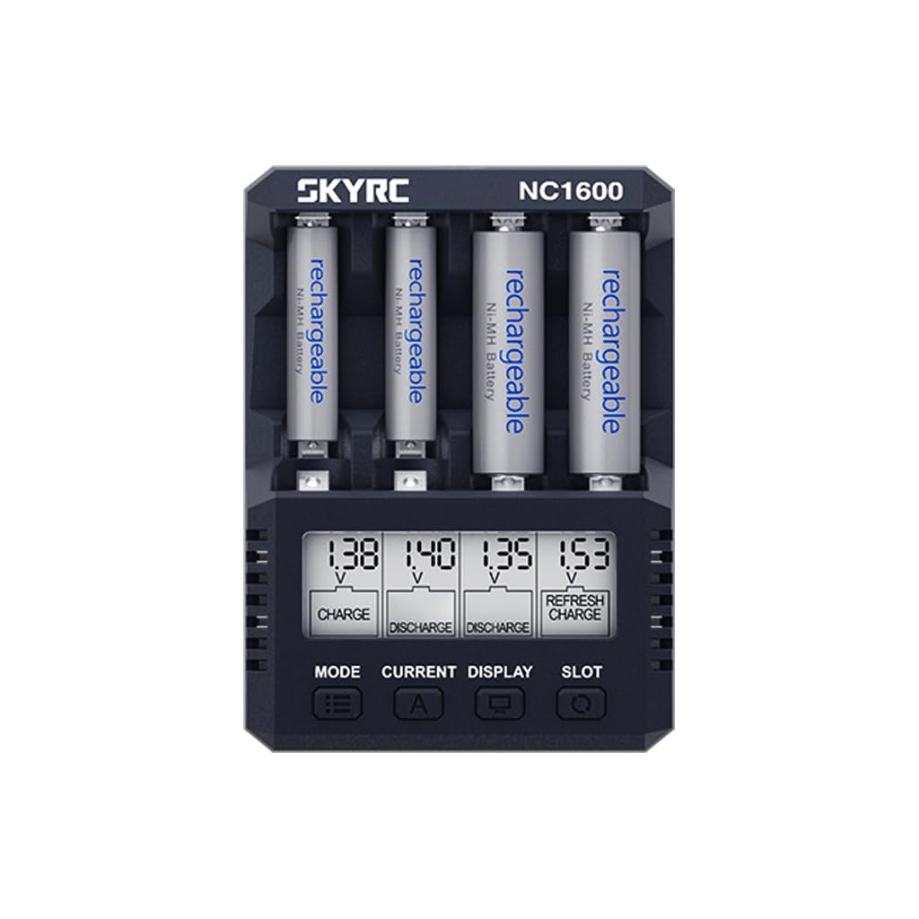 SKYRC NC1600 Smart Battery Charger for AA/AAA NiMH Rechargeable Batteries - 4-Bay High Capacity Charger with Discharge Function (Black) - Perfect for Digital Cameras, Game Controllers & Household Electronics