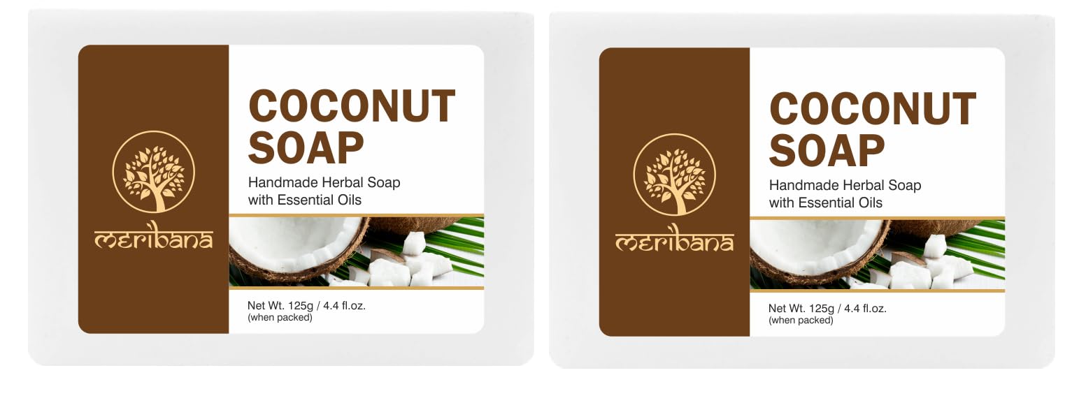 Organic MeriBana Handmade Coconut Milk & Honey Soap Bar (2 x 125g) - Natural Moisturizing & Exfoliating for Dry Skin - Perfect for Shower, Bath & Gift Sets